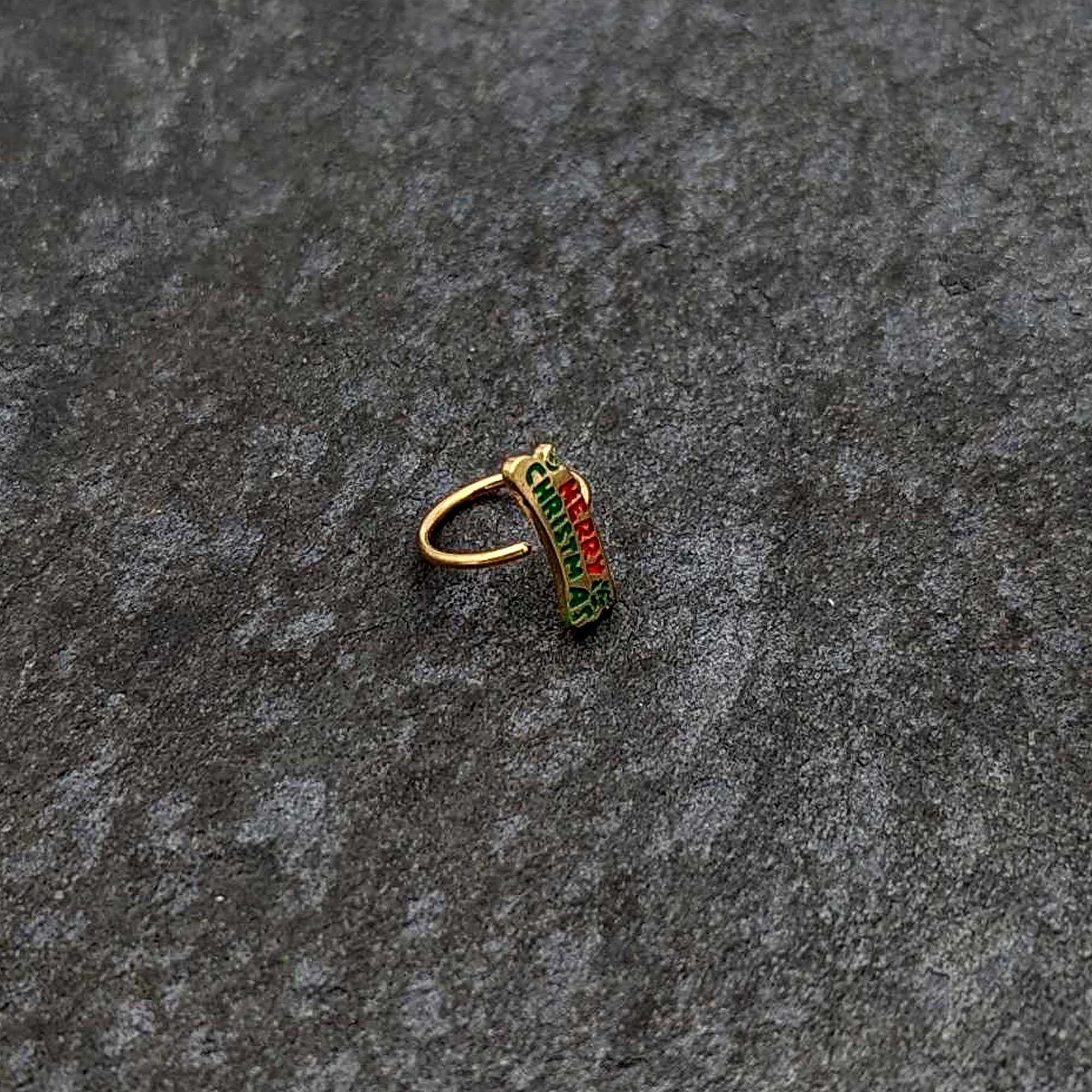 20G 5/16 Gold Tone Merry Christmas Inlaid Nose Hoop