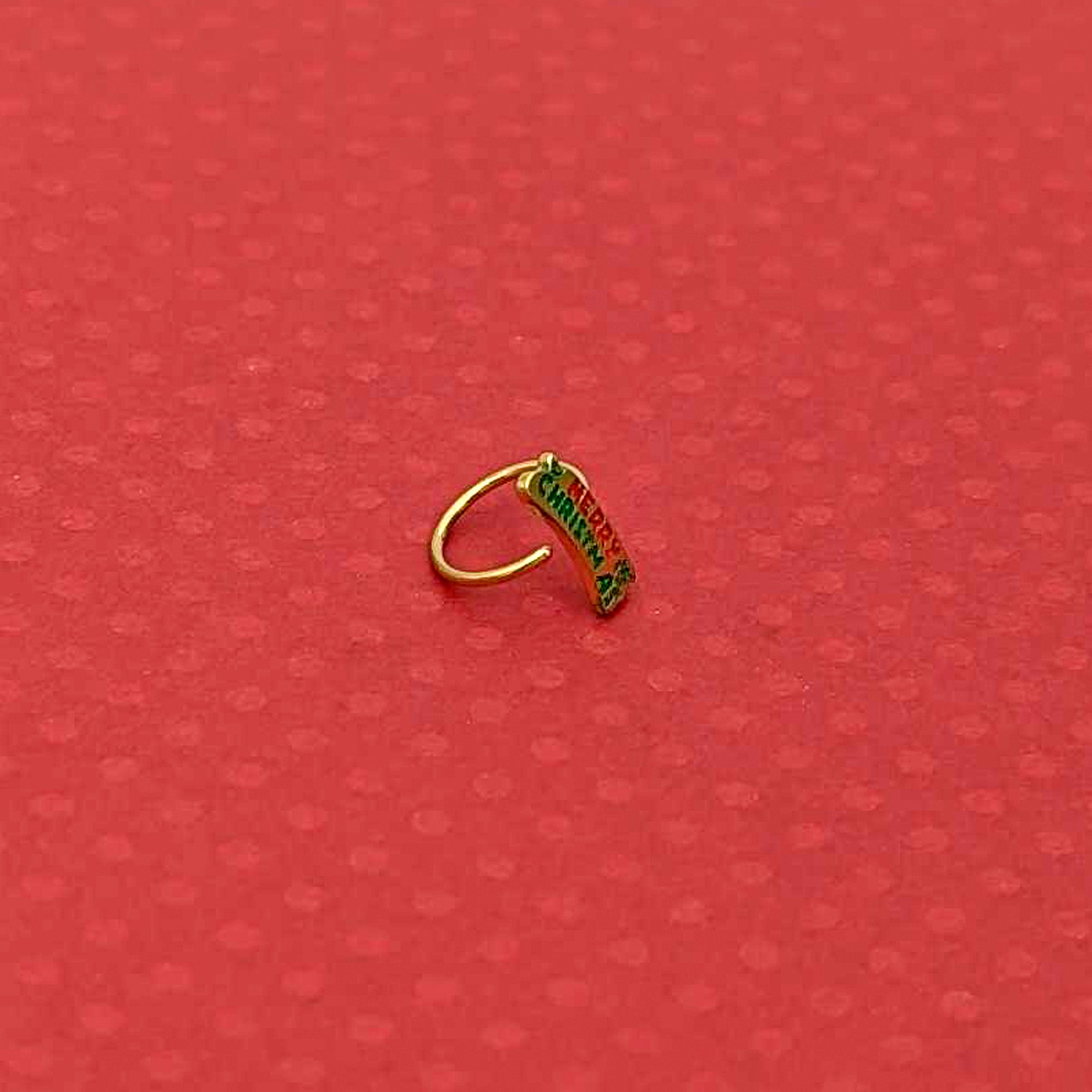 20G 5/16 Gold Tone Merry Christmas Inlaid Nose Hoop