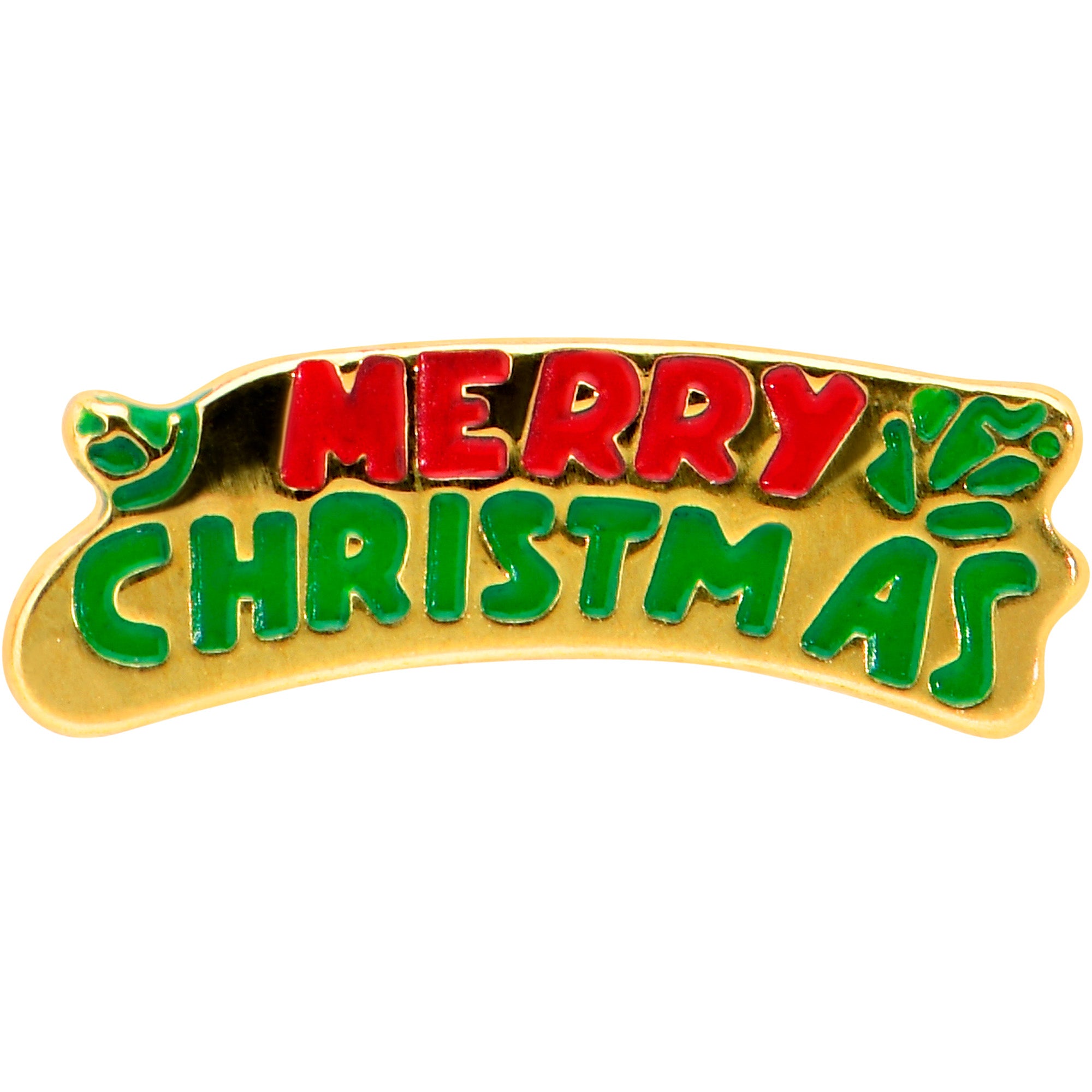 Gold Tone Merry Christmas Inlaid Red Green Barbell Tongue Ring