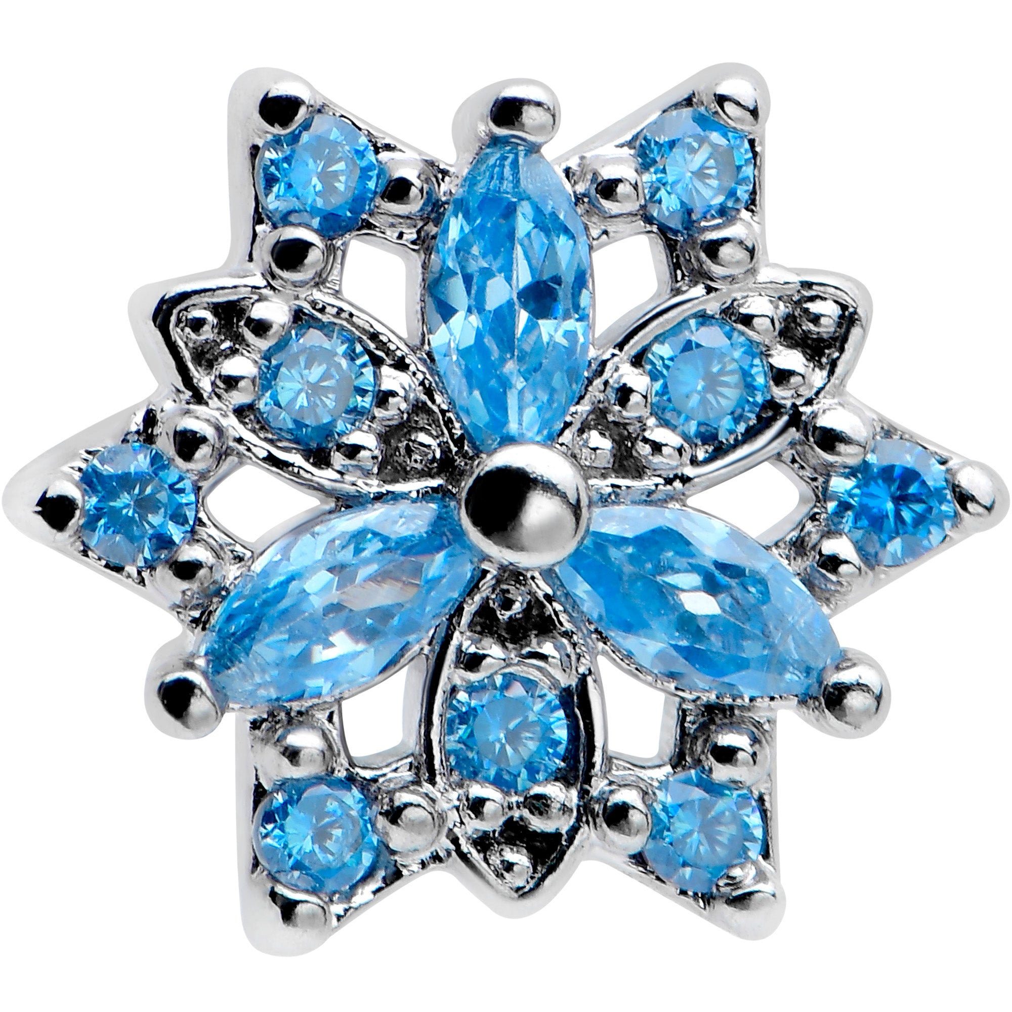 20G 7mm Blue CZ Gem Snowflake Blues L Shape Nose Ring