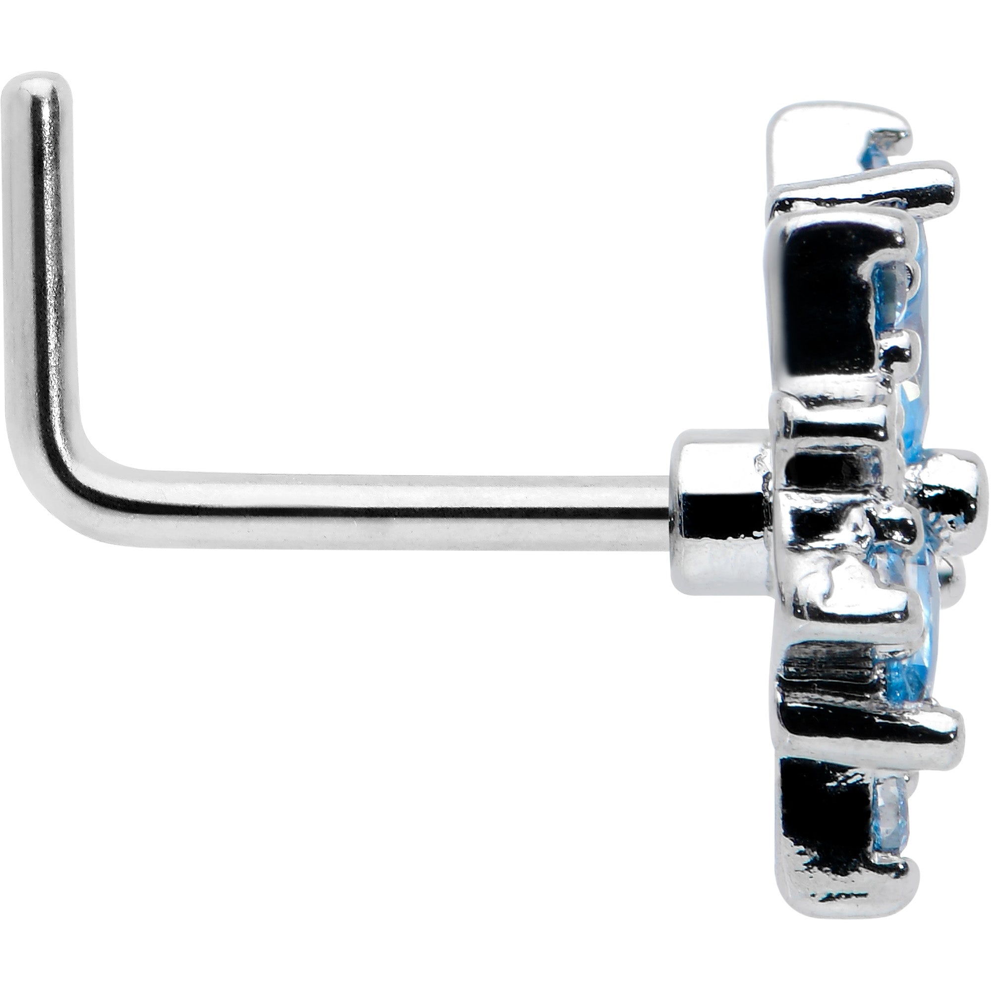 20G 7mm Blue CZ Gem Snowflake Blues L Shape Nose Ring