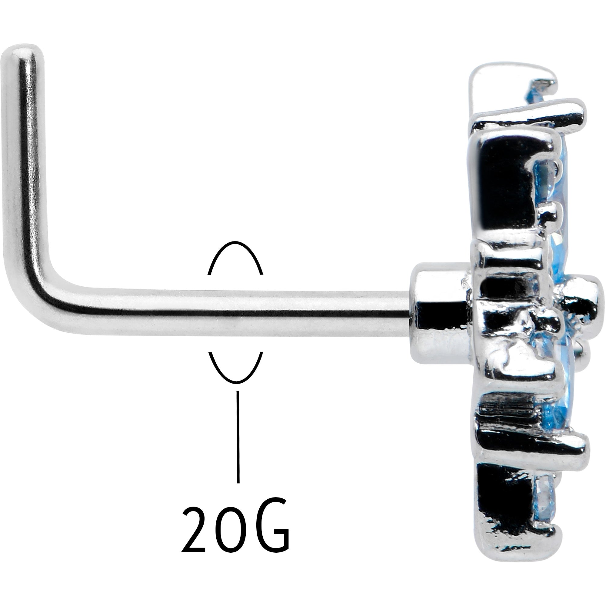 20G 7mm Blue CZ Gem Snowflake Blues L Shape Nose Ring