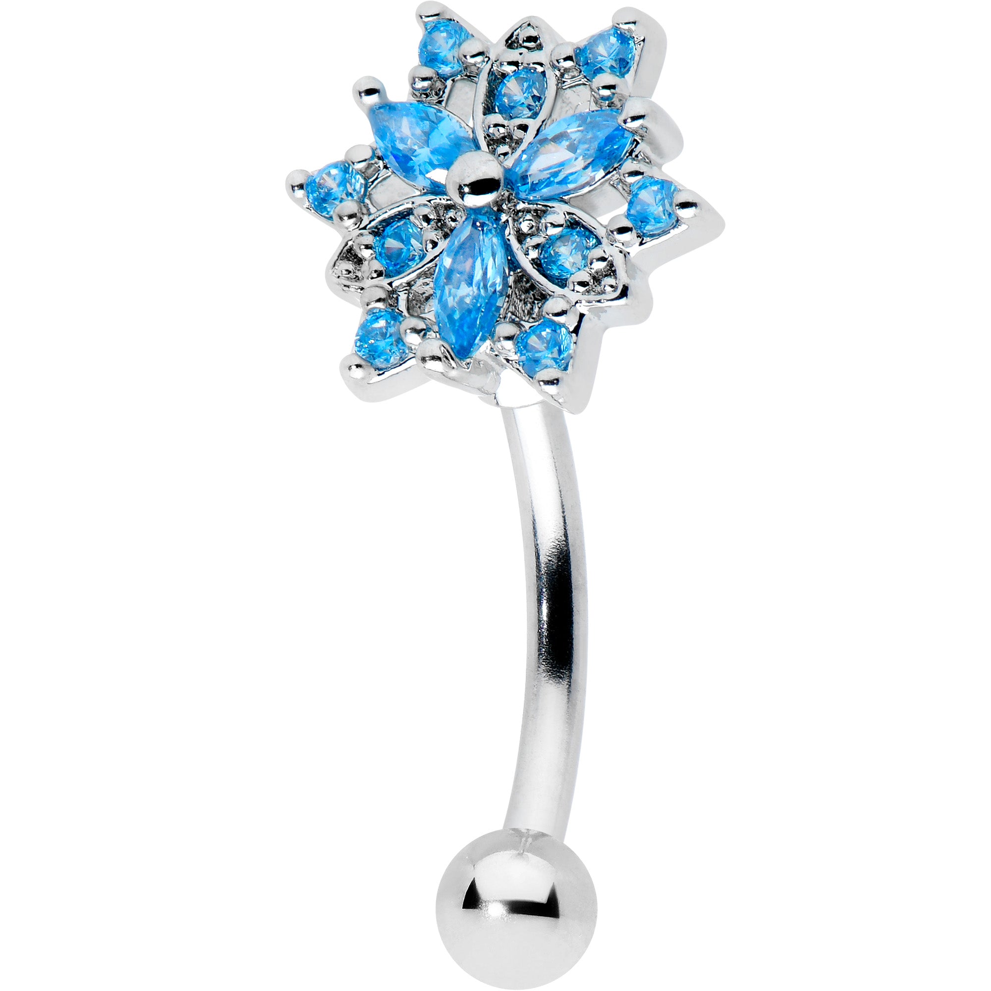 16G 5/16 Blue CZ Gem Snowflake Blues Curved Eyebrow Ring