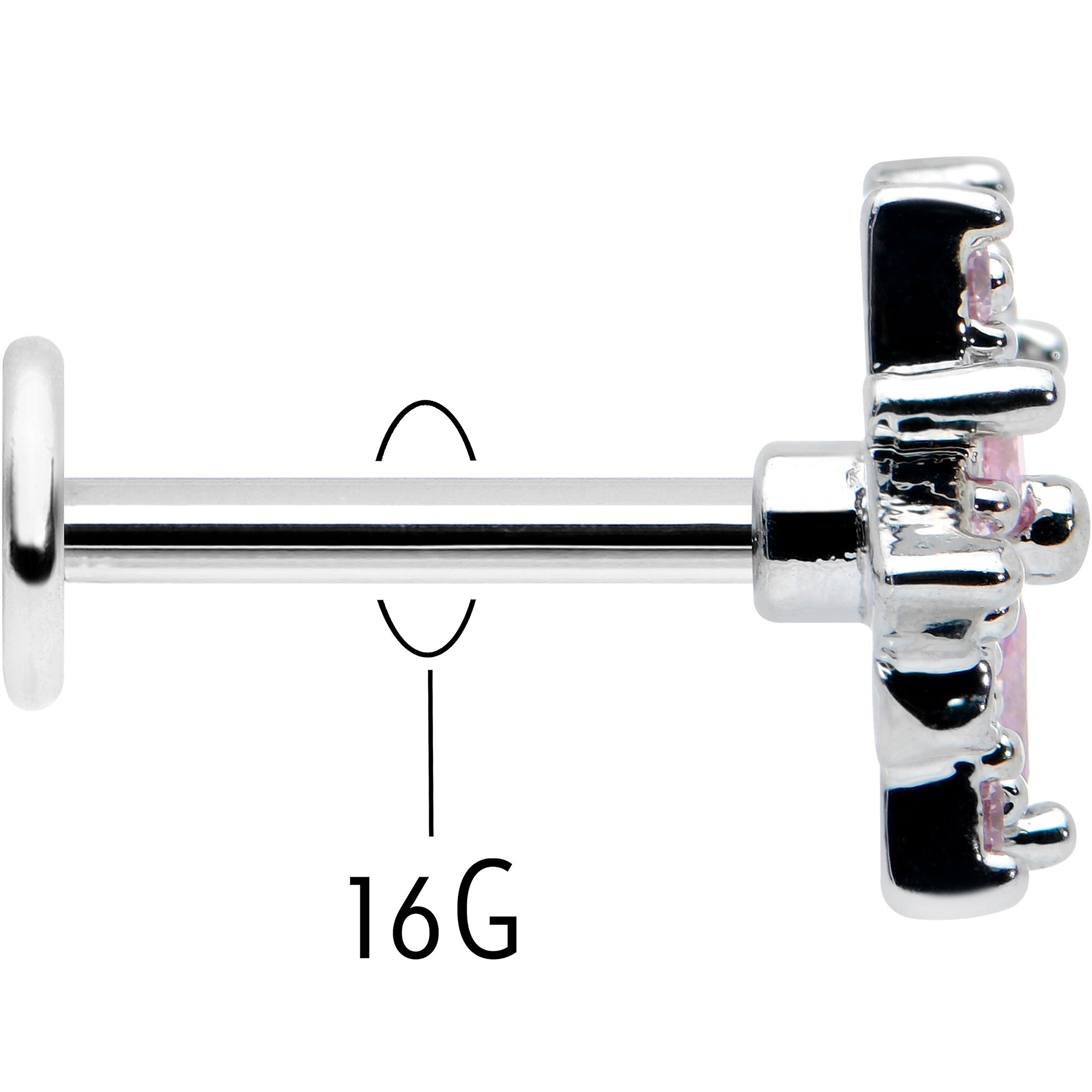 16G 5/16 Pink Clear CZ Gem Snowflake Labret Monroe Tragus