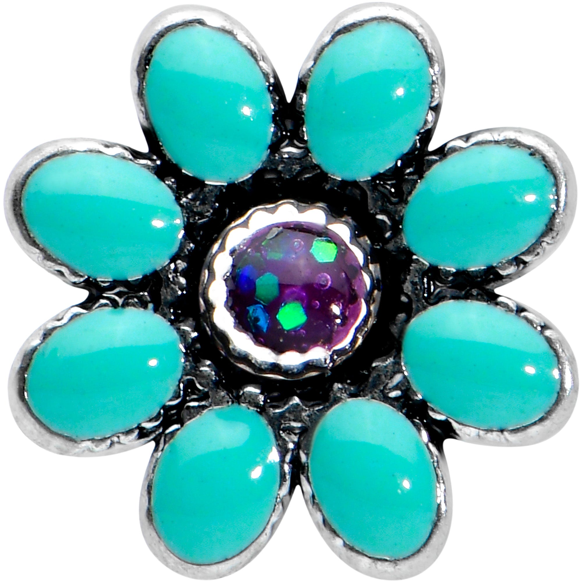 16G 1/4 Blue Gem Flower Teal Petals Cartilage Tragus Earring