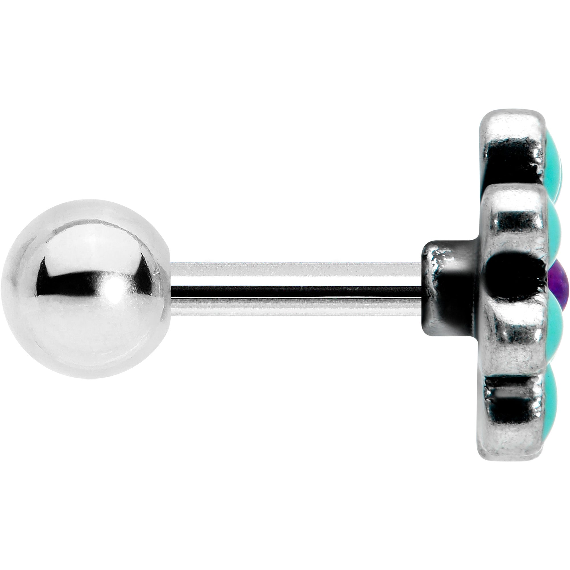 16G 1/4 Blue Gem Flower Teal Petals Cartilage Tragus Earring