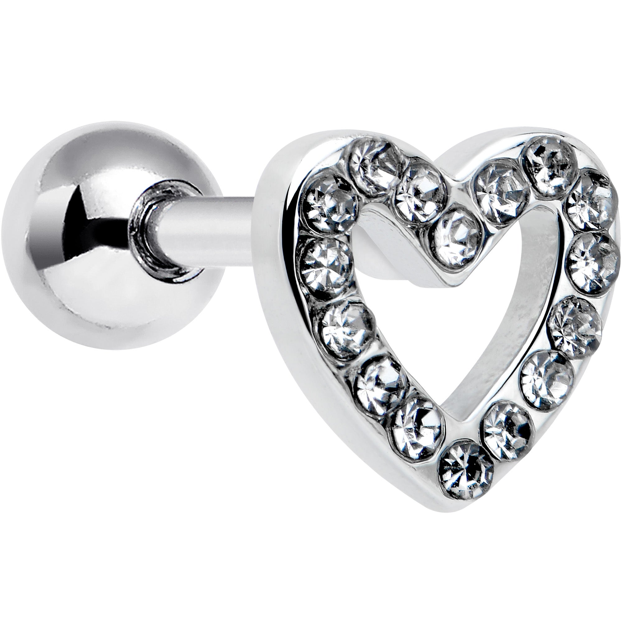 16G 1/4 Clear Gem Open Heart Valentine Cartilage Tragus Earring