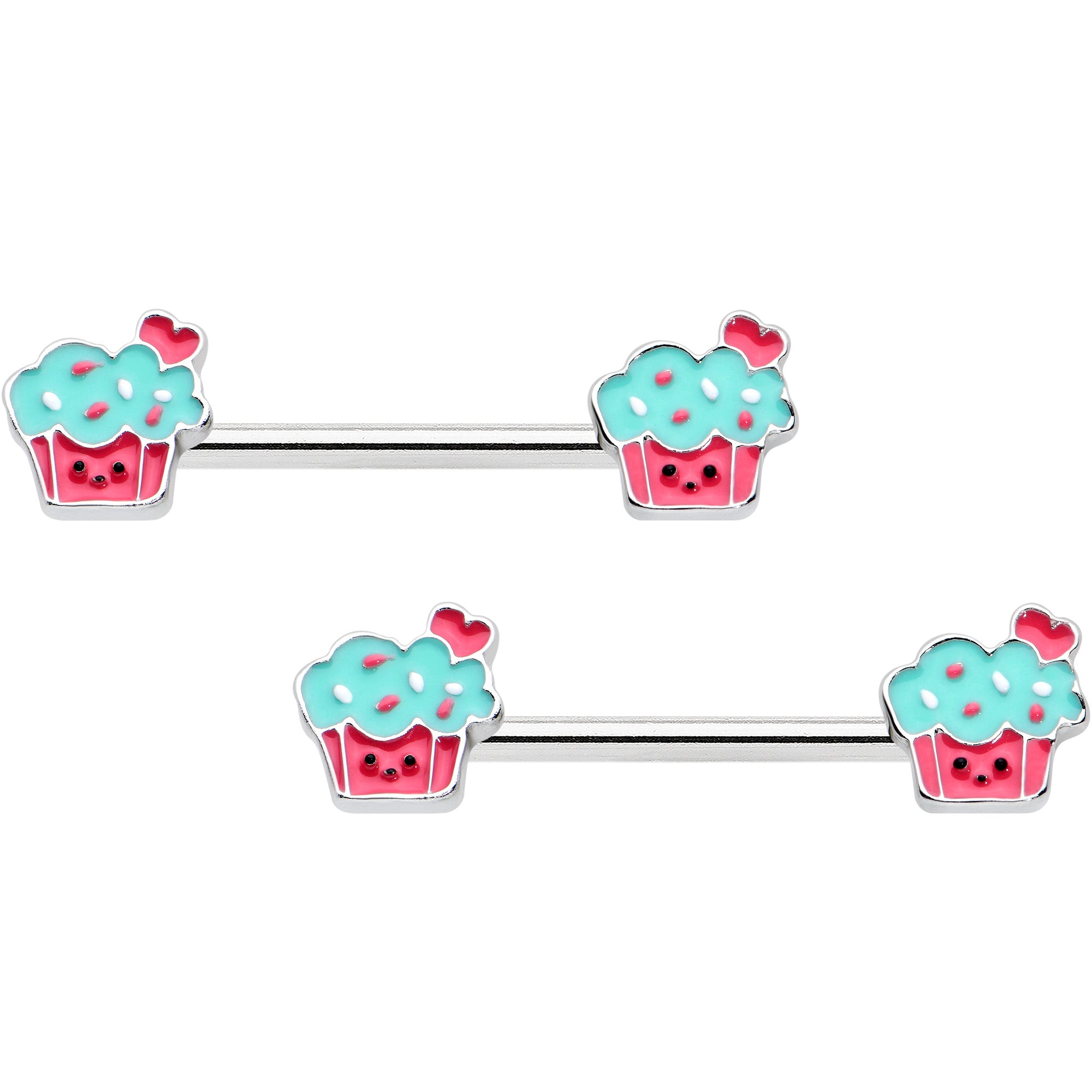 14G 9/16 Sweet Happy Cupcake Barbell Nipple Ring Set
