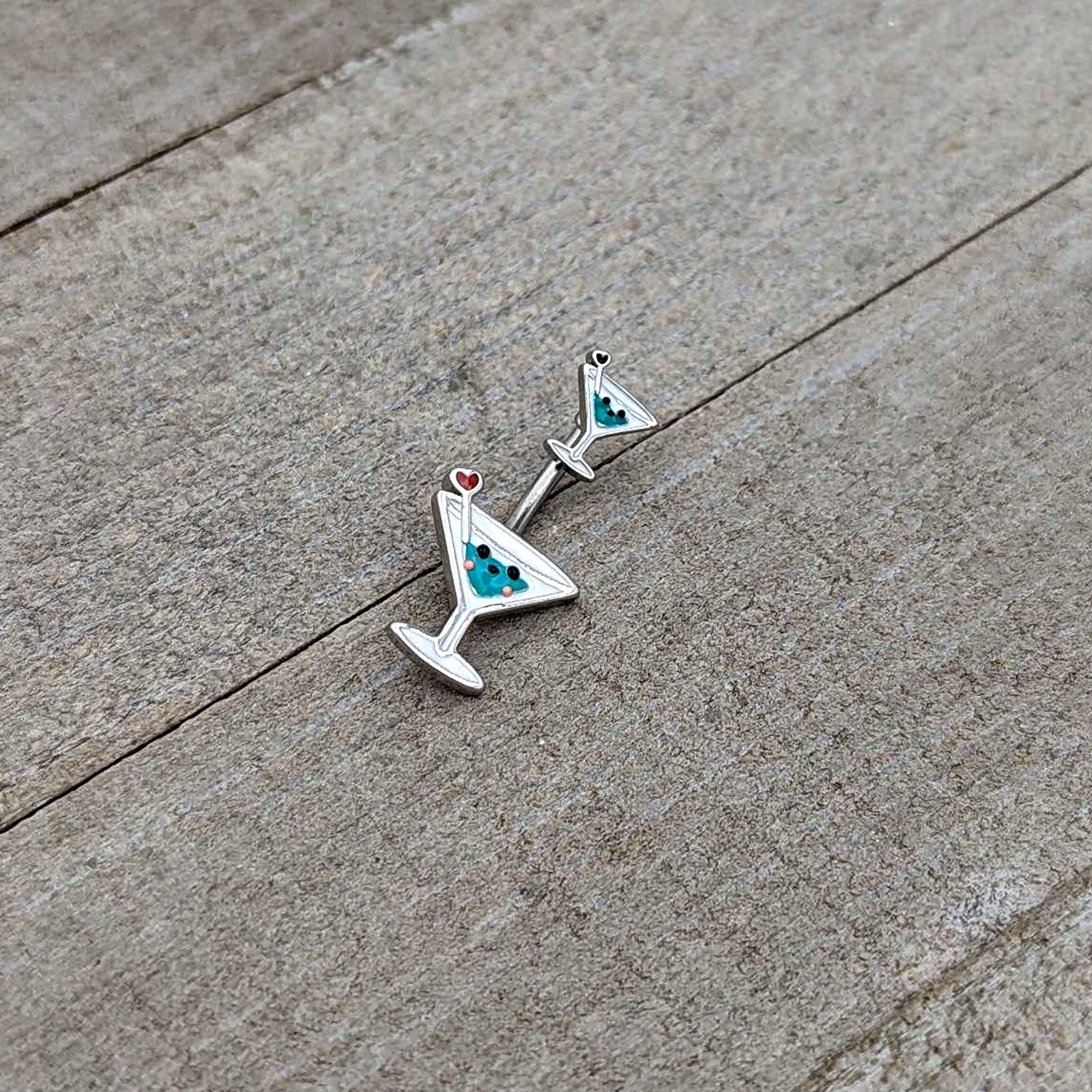 Sweet Martini Glass Heart Valentine New Years Double Mount Belly Ring