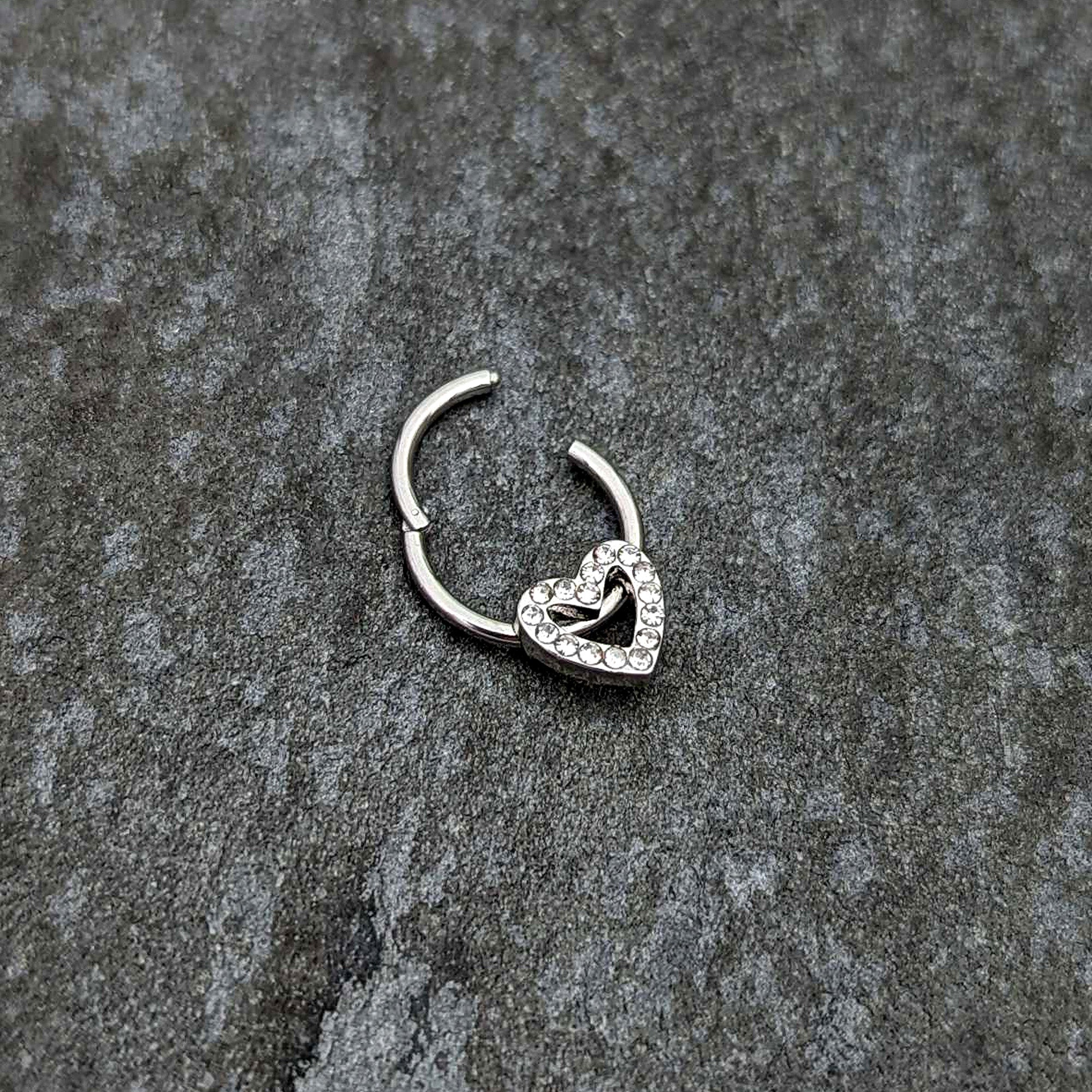 16G 3/8 Clear Gem Open Heart Valentine Hinged Segment Ring