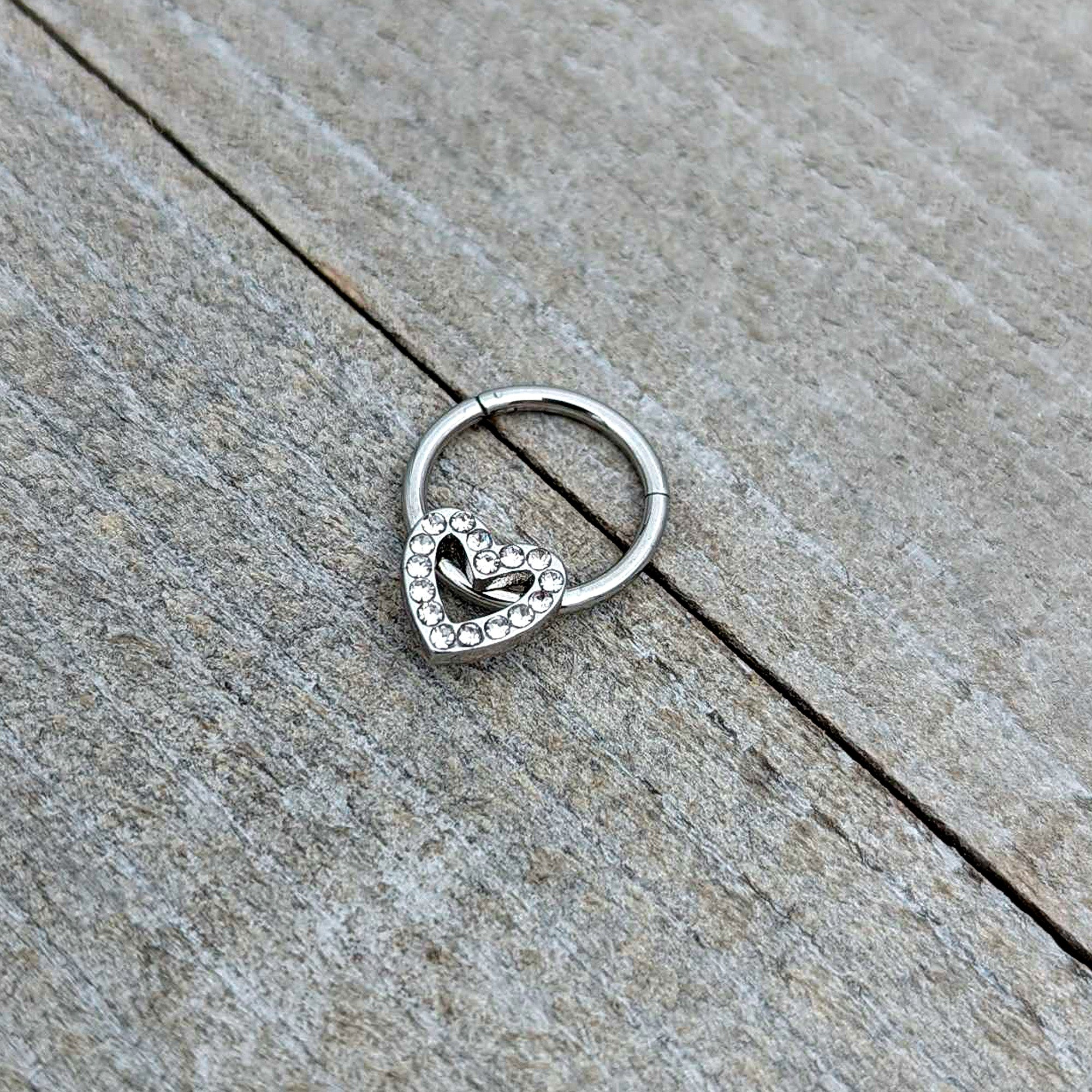 16G 3/8 Clear Gem Open Heart Valentine Hinged Segment Ring