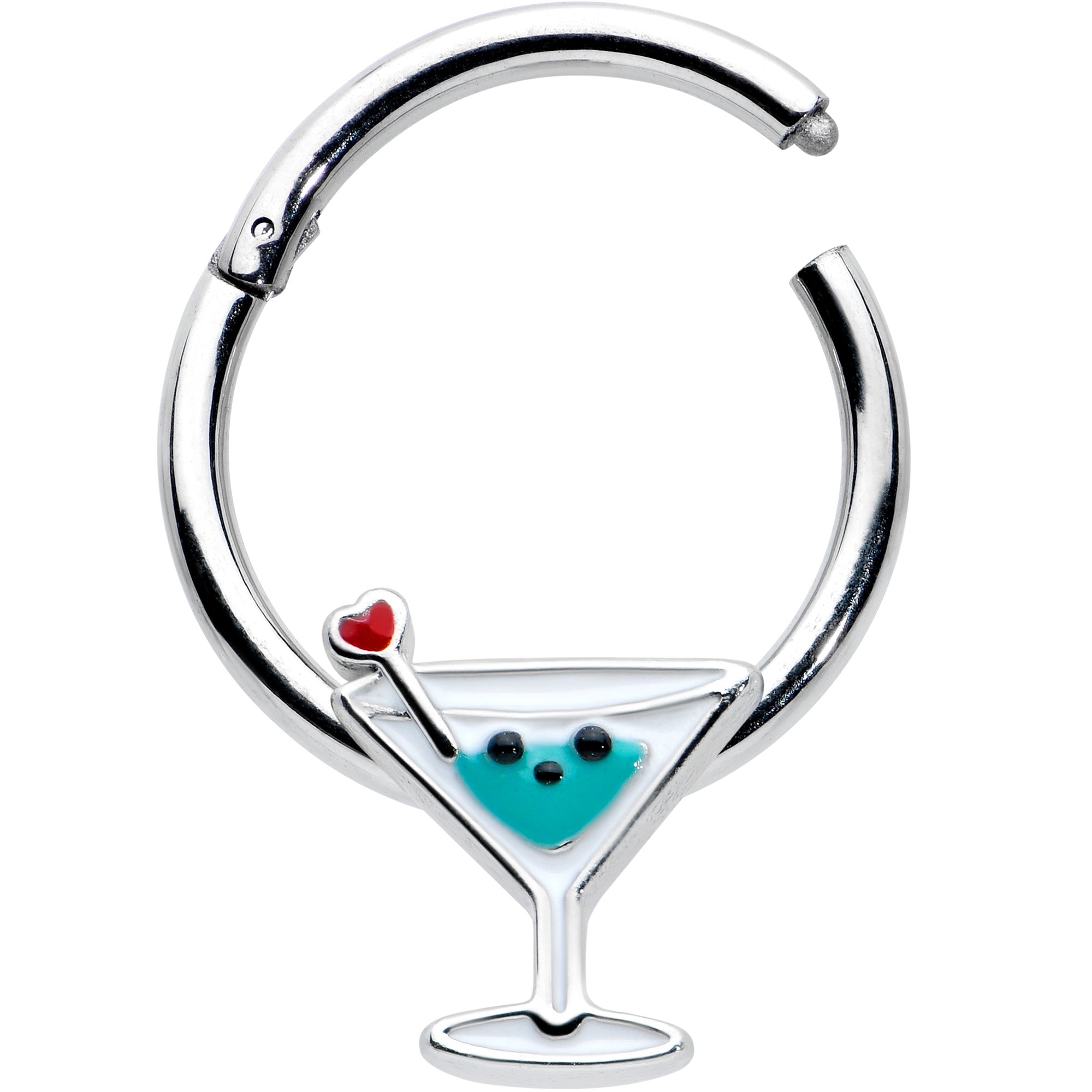 16G 3/8 Sweet Martini Glass Heart Hinged Segment Ring
