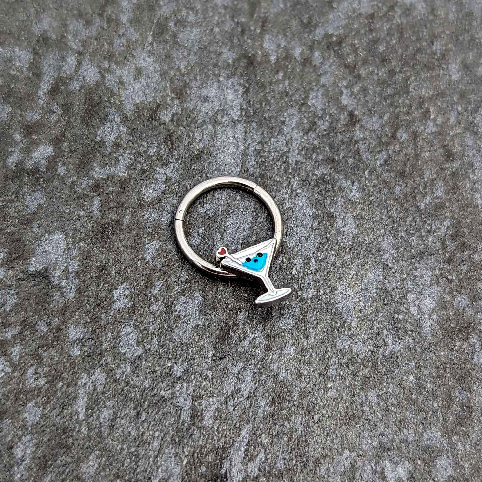 16G 3/8 Sweet Martini Glass Heart Hinged Segment Ring