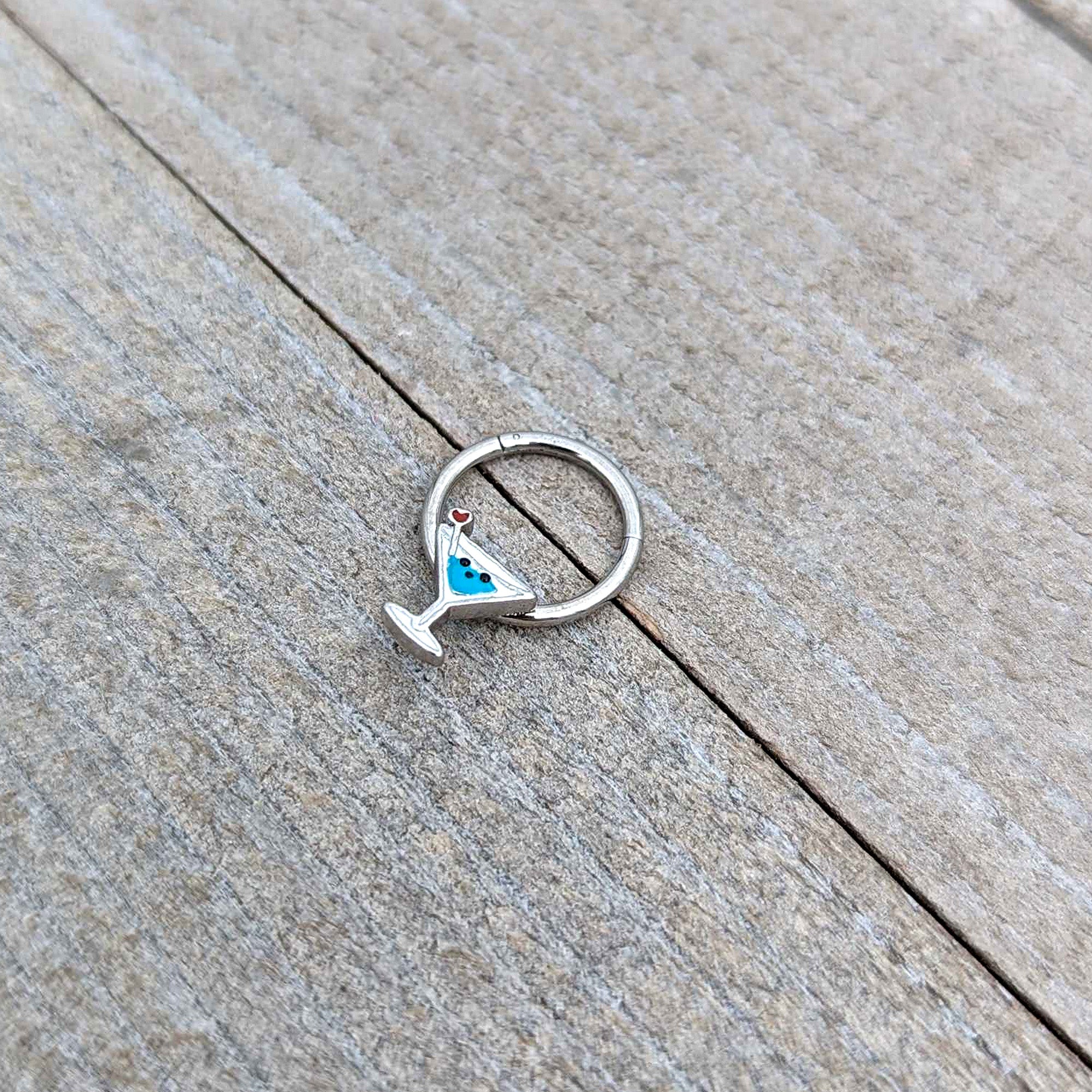 16G 3/8 Sweet Martini Glass Heart Hinged Segment Ring