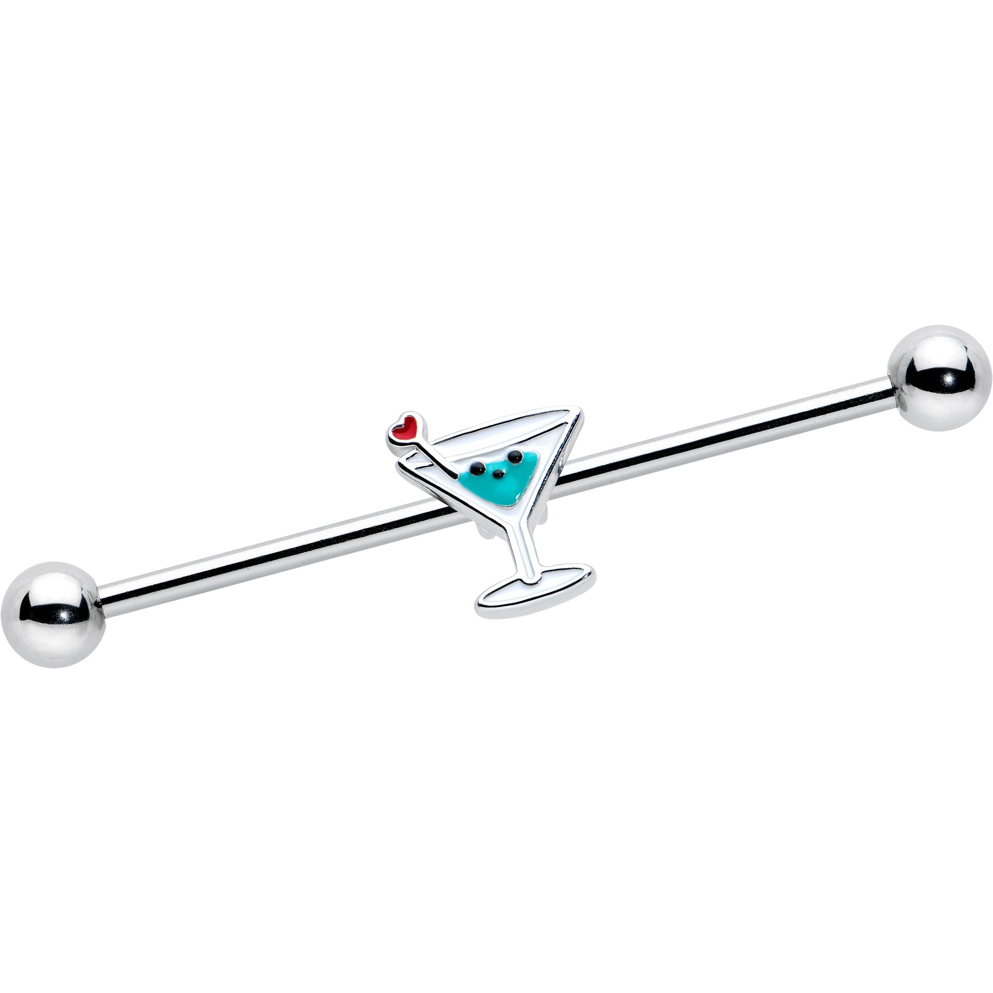 14G Sweet Martini Glass Heart Industrial Barbell 38mm
