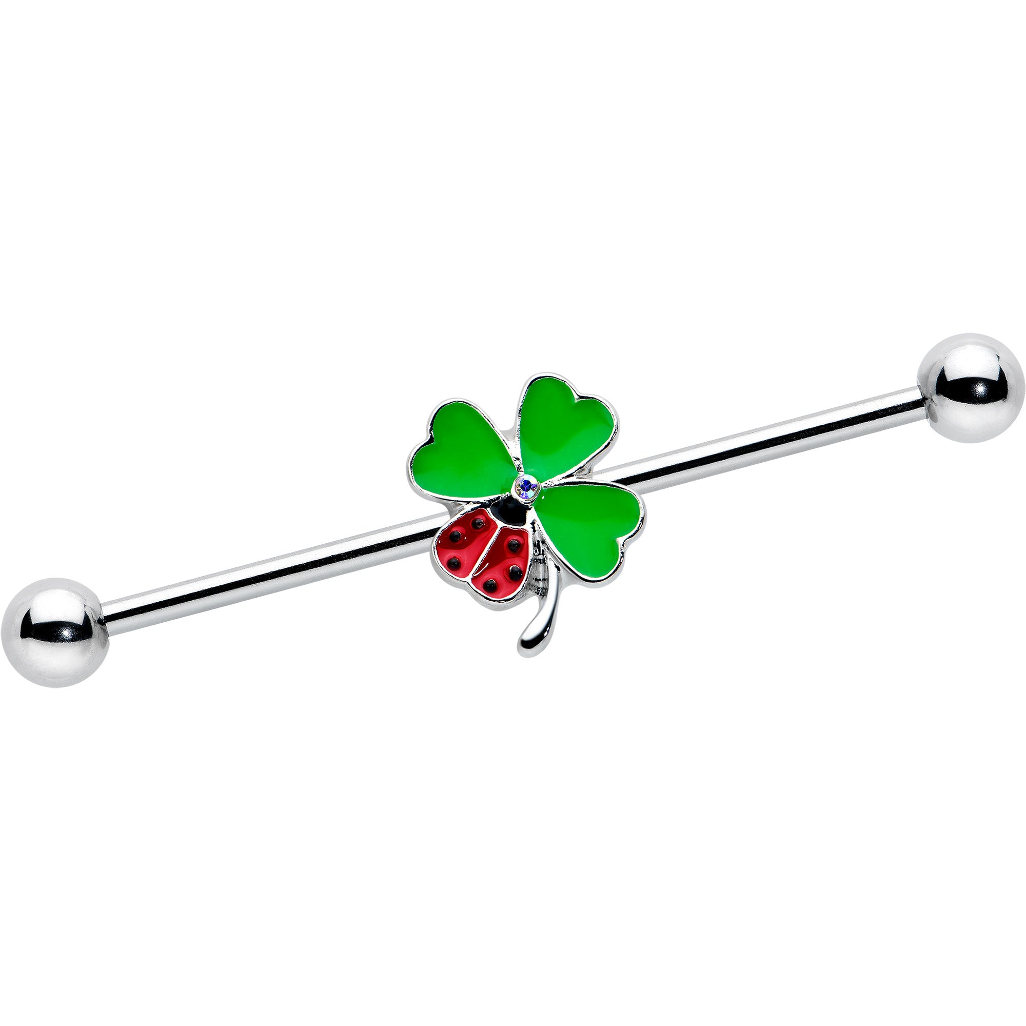 14G Ladybug Shamrock St Patricks Day Industrial Barbell 38mm