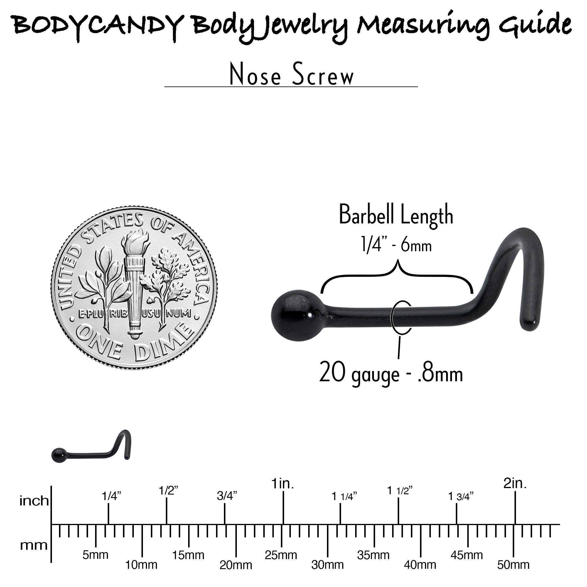 20G 1/4 Black ASTM F-136 Implant Grade Titanium Ball End Left Side Nose Screw