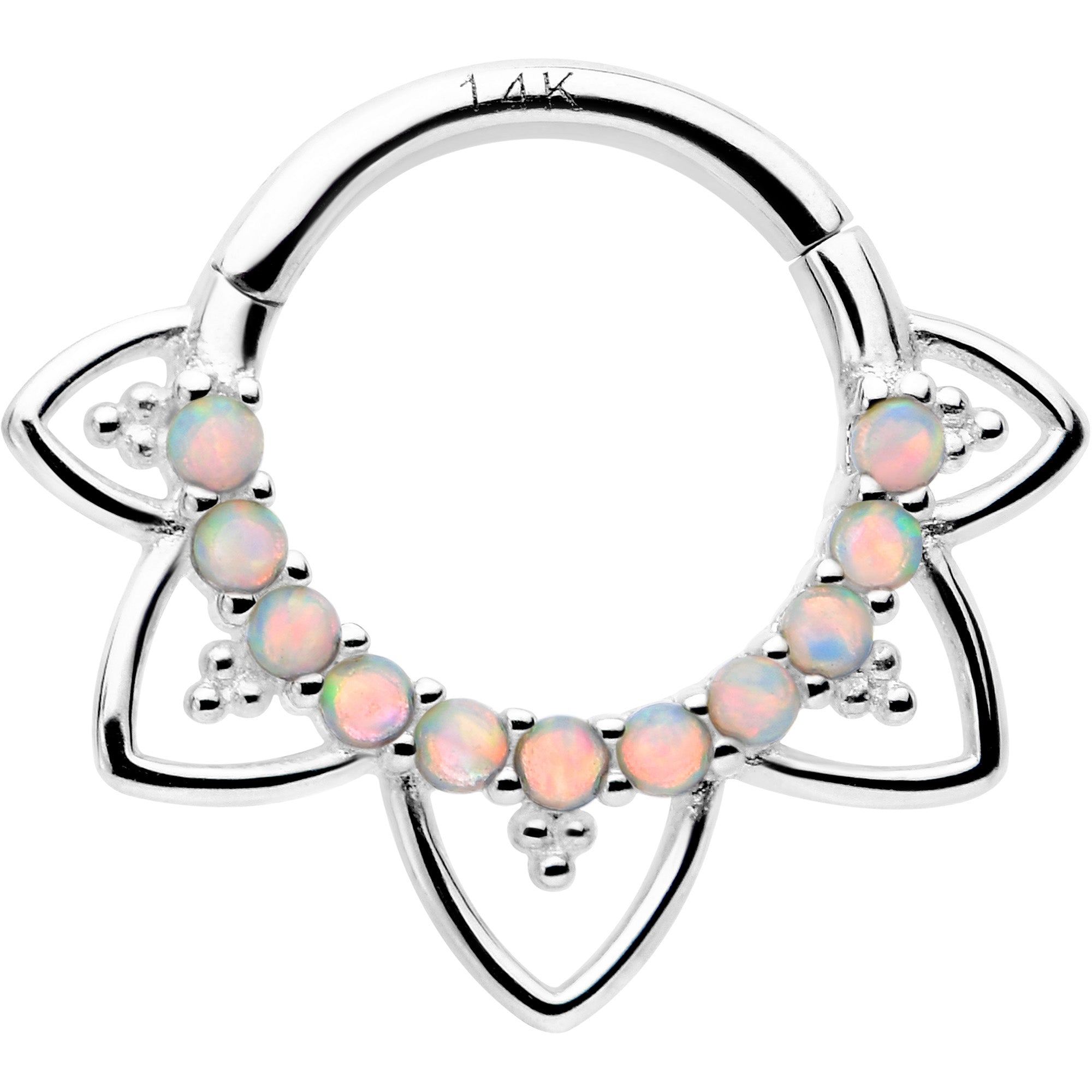 16G 5/16 White Synthetic Opal 14k White Gold Filigree Hinged Segment Ring