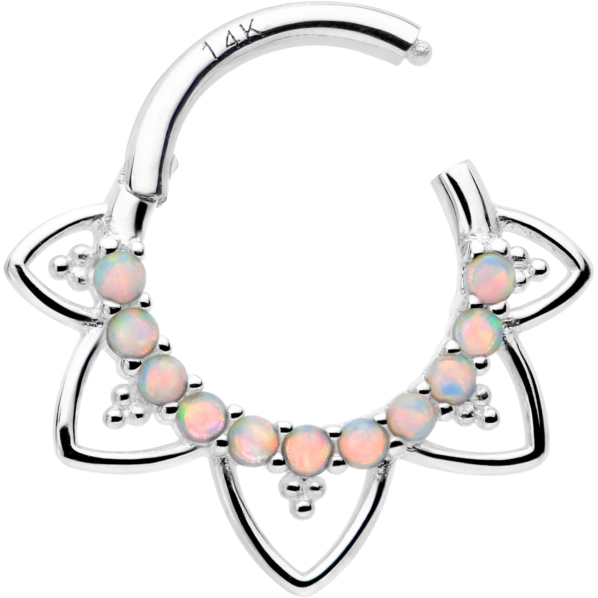16G 5/16 White Synthetic Opal 14k White Gold Filigree Hinged Segment Ring
