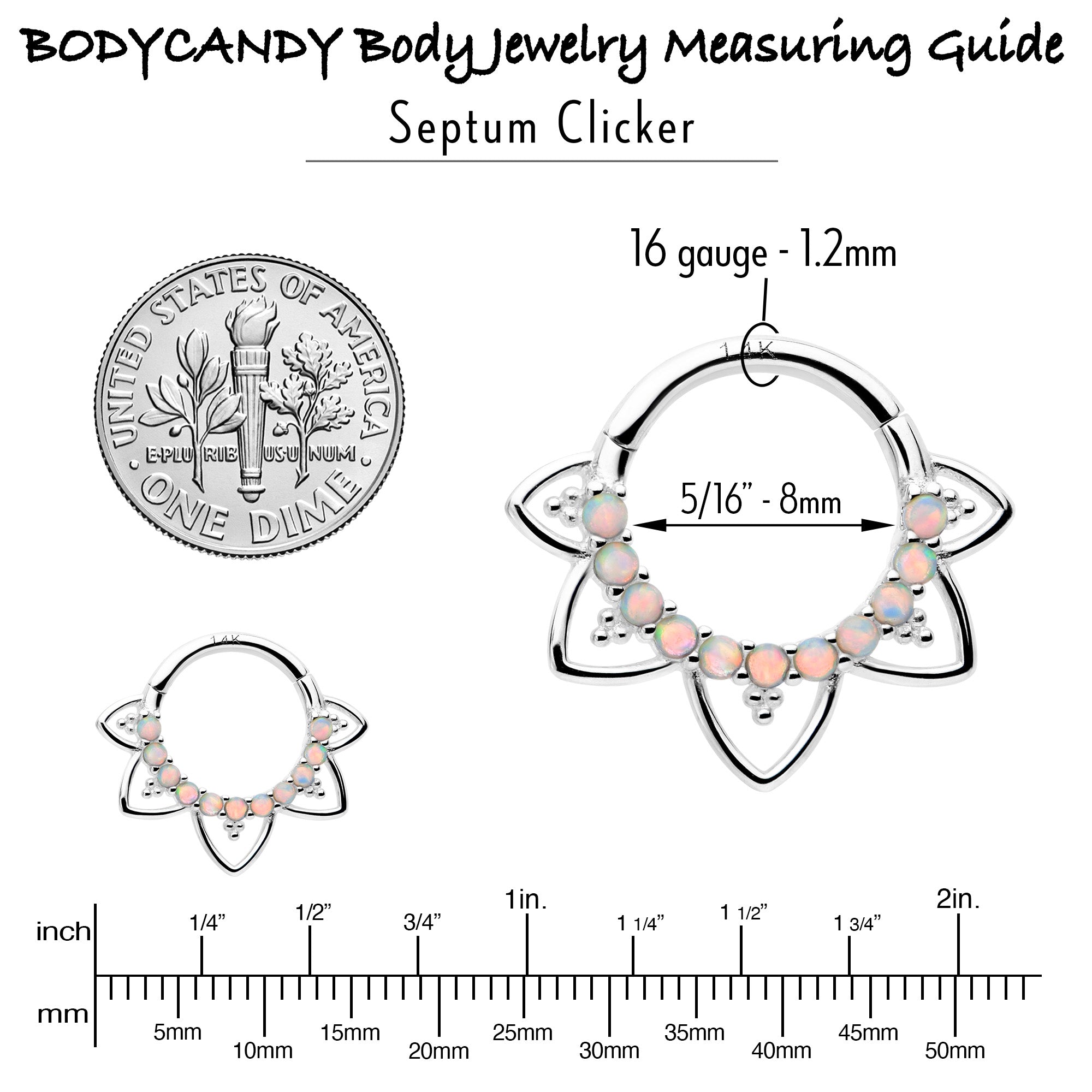 16G 5/16 White Synthetic Opal 14k White Gold Filigree Hinged Segment Ring