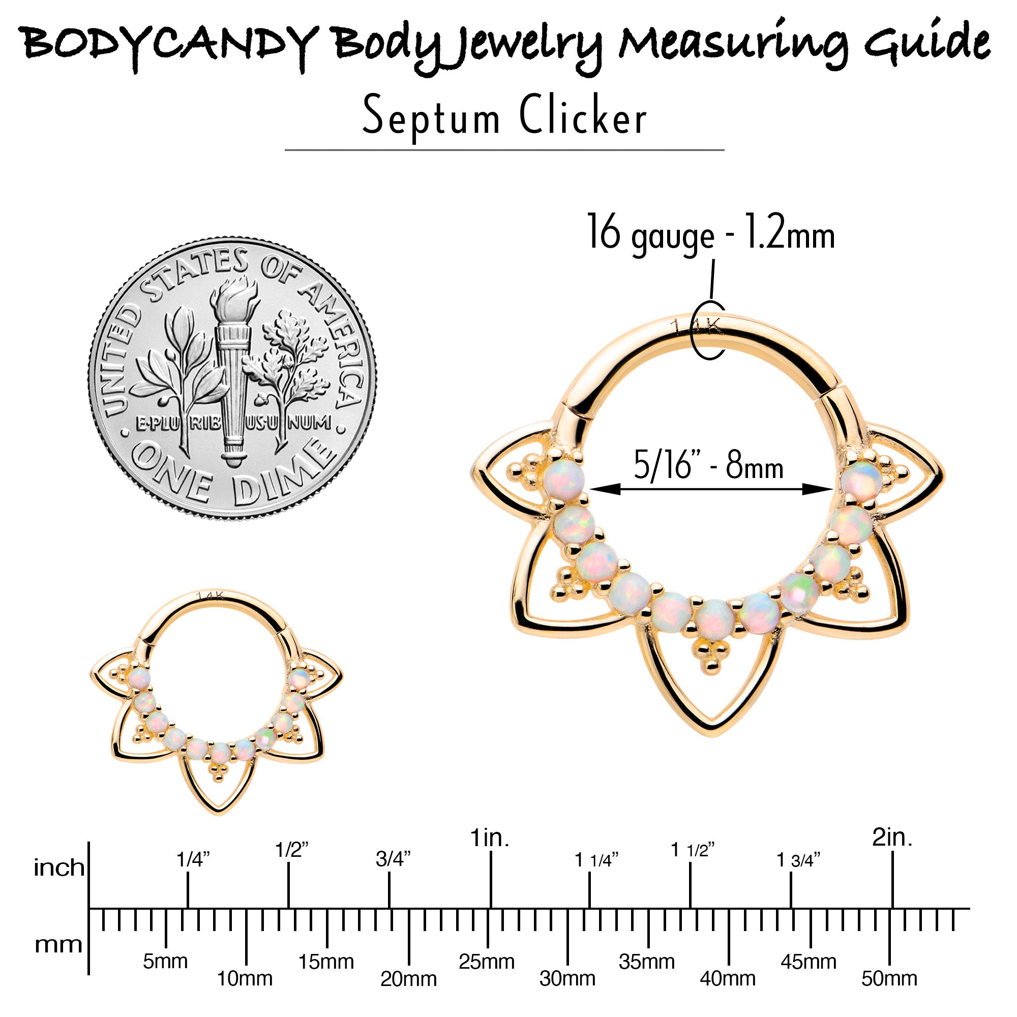 16G 5/16 White Synthetic Opal 14k Yellow Gold Filigree Hinged Segment Ring