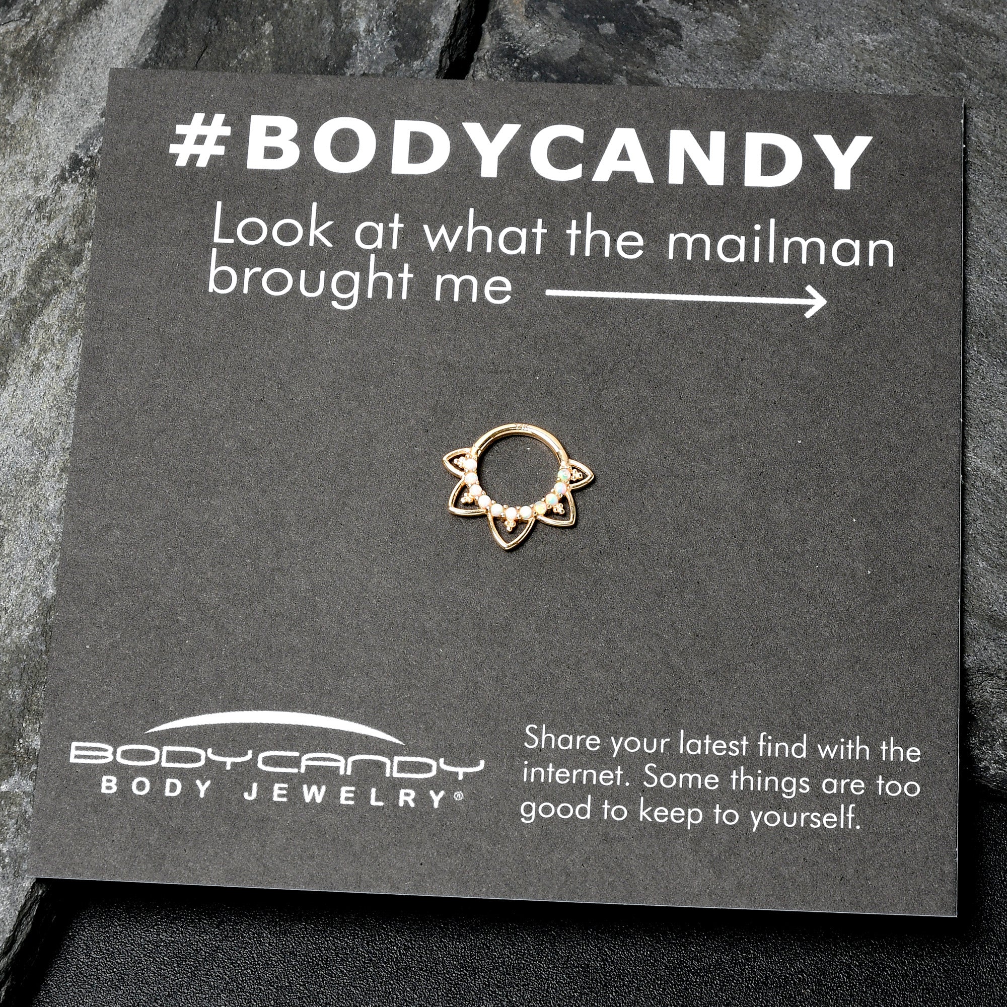 16G 5/16 White Synthetic Opal 14k Yellow Gold Filigree Hinged Segment Ring