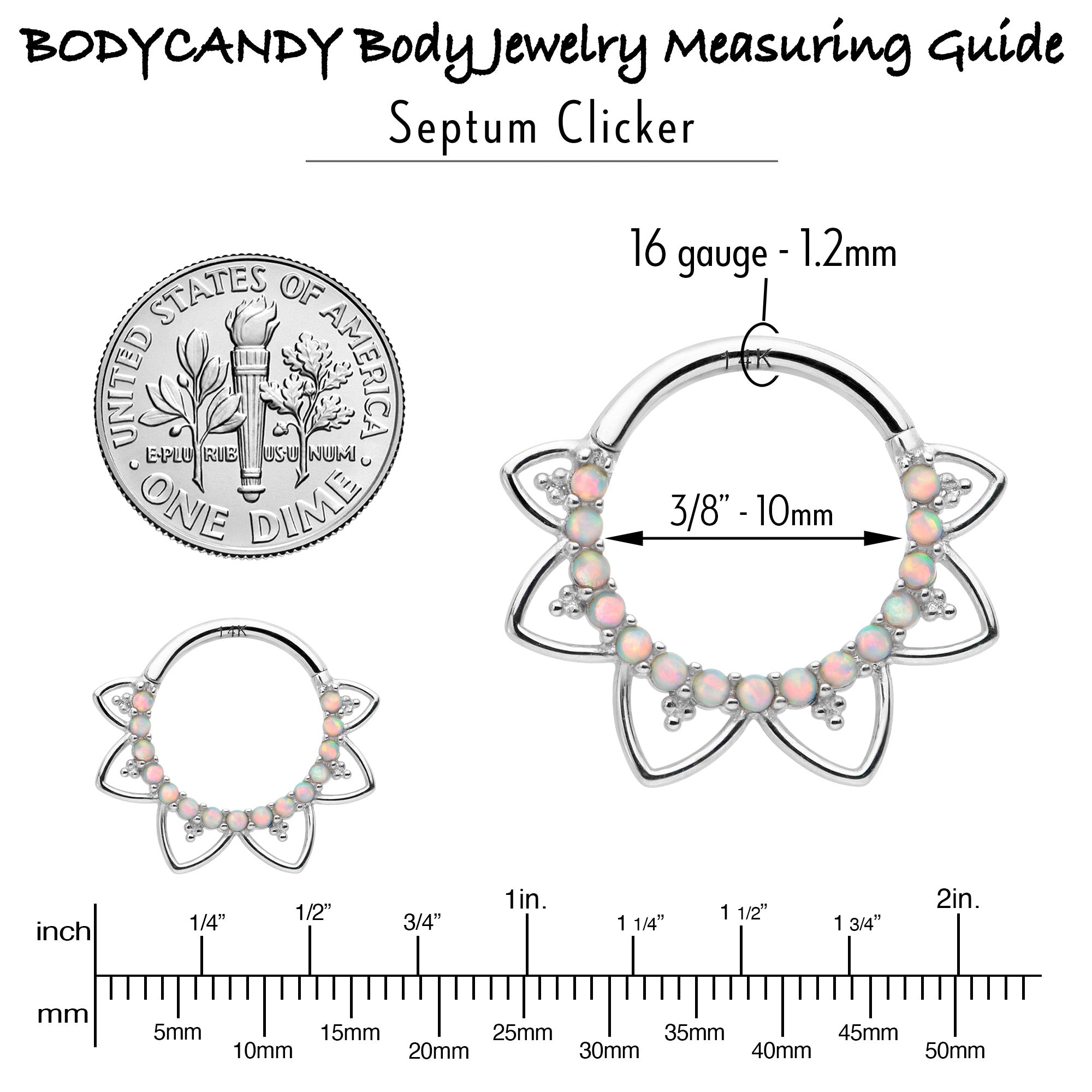 16G 3/8 White Synthetic Opal 14k White Gold Filigree Hinged Segment Ring