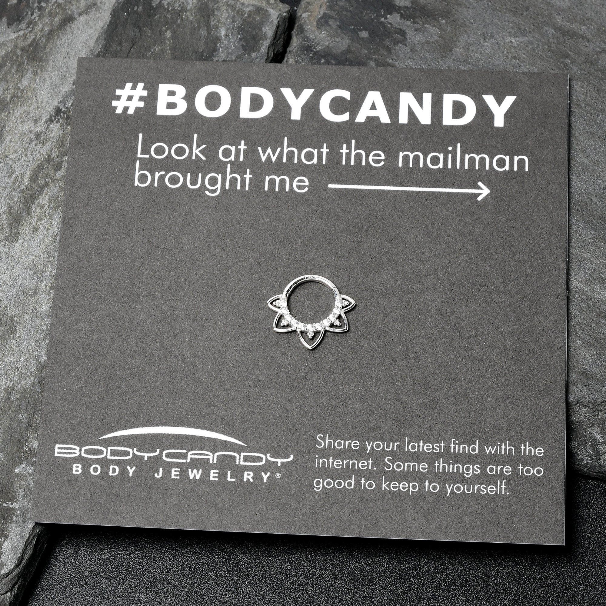 16G 5/16 Clear CZ Gem 14k White Gold Filigree Hinged Segment Ring