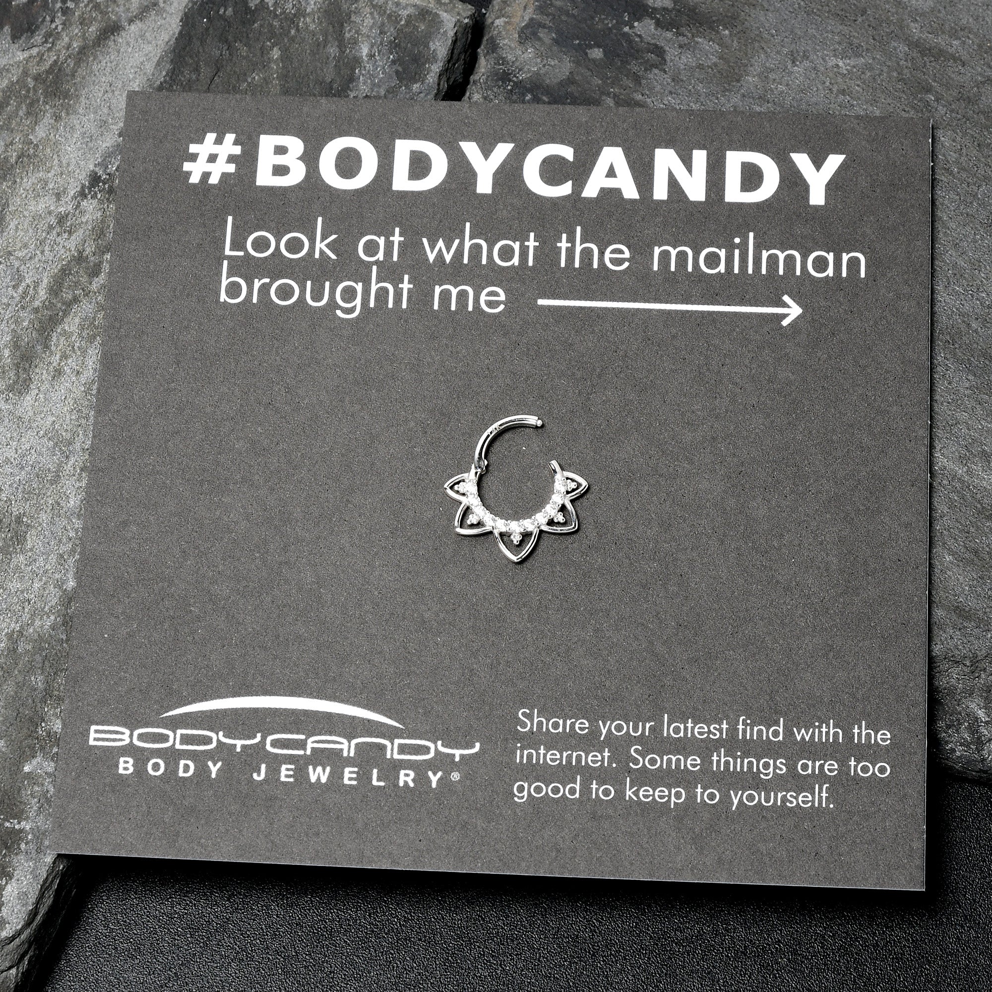 16G 5/16 Clear CZ Gem 14k White Gold Filigree Hinged Segment Ring