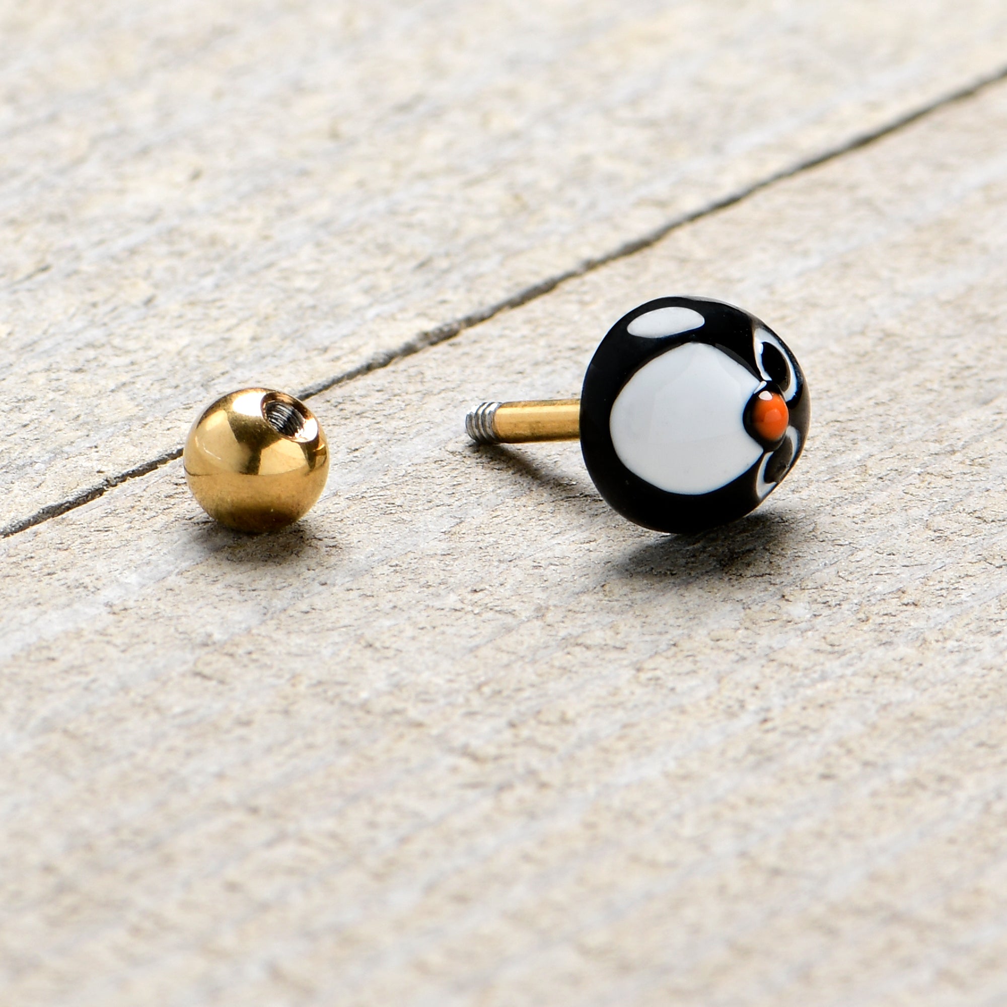 16G 1/4 Gold Tone Round Penguin Face Holiday Cartilage Earring