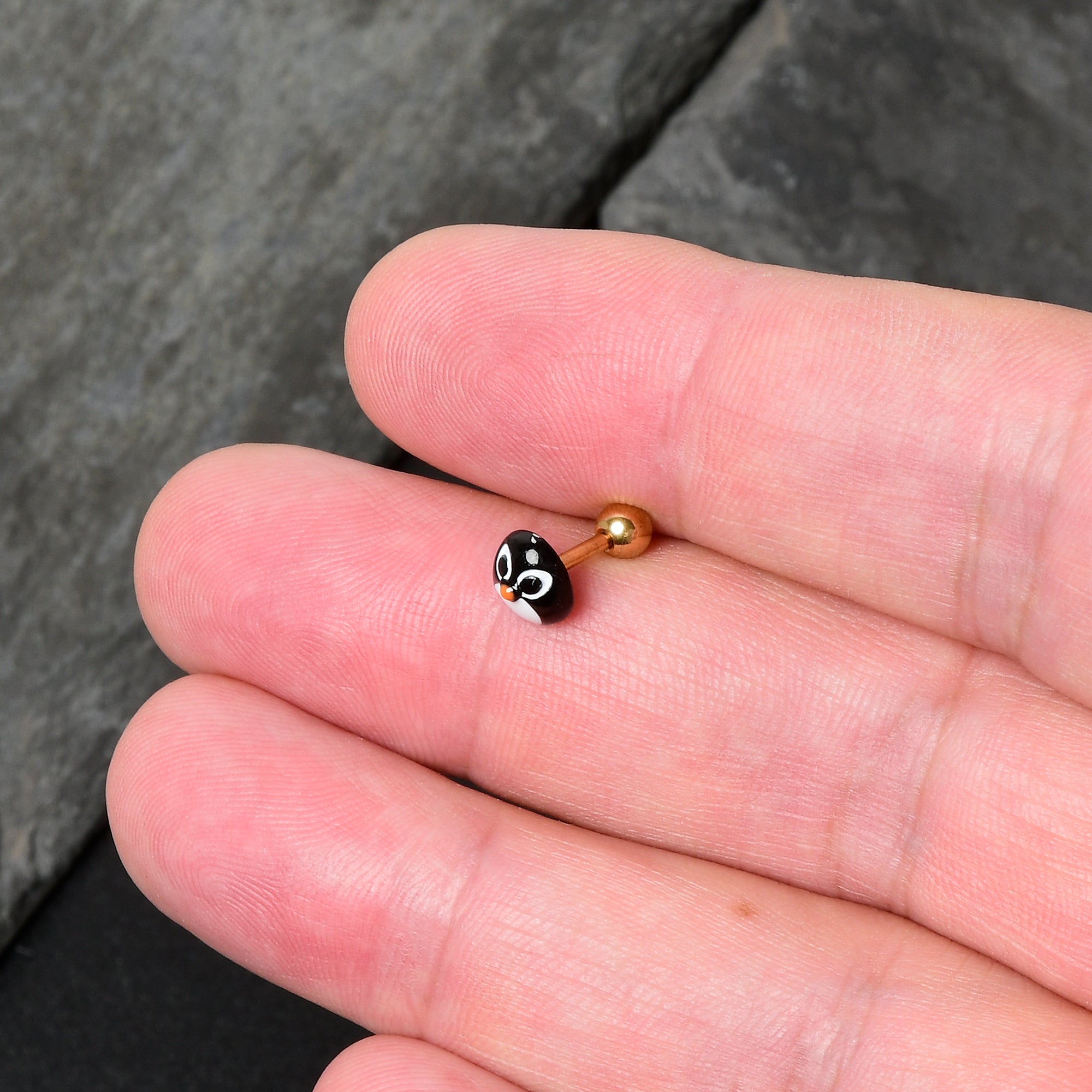 16G 1/4 Gold Tone Round Penguin Face Holiday Cartilage Earring