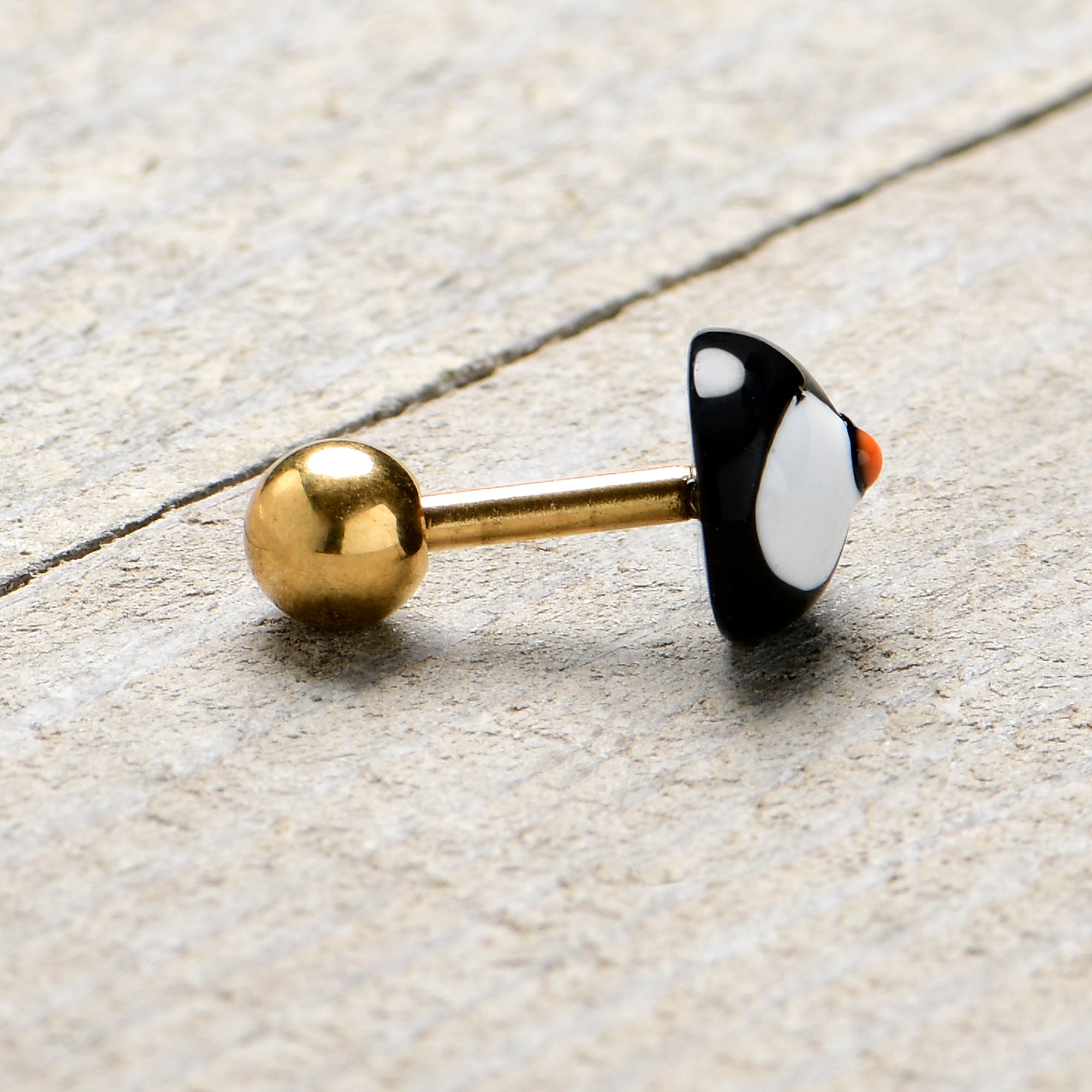 16G 1/4 Gold Tone Round Penguin Face Holiday Cartilage Earring
