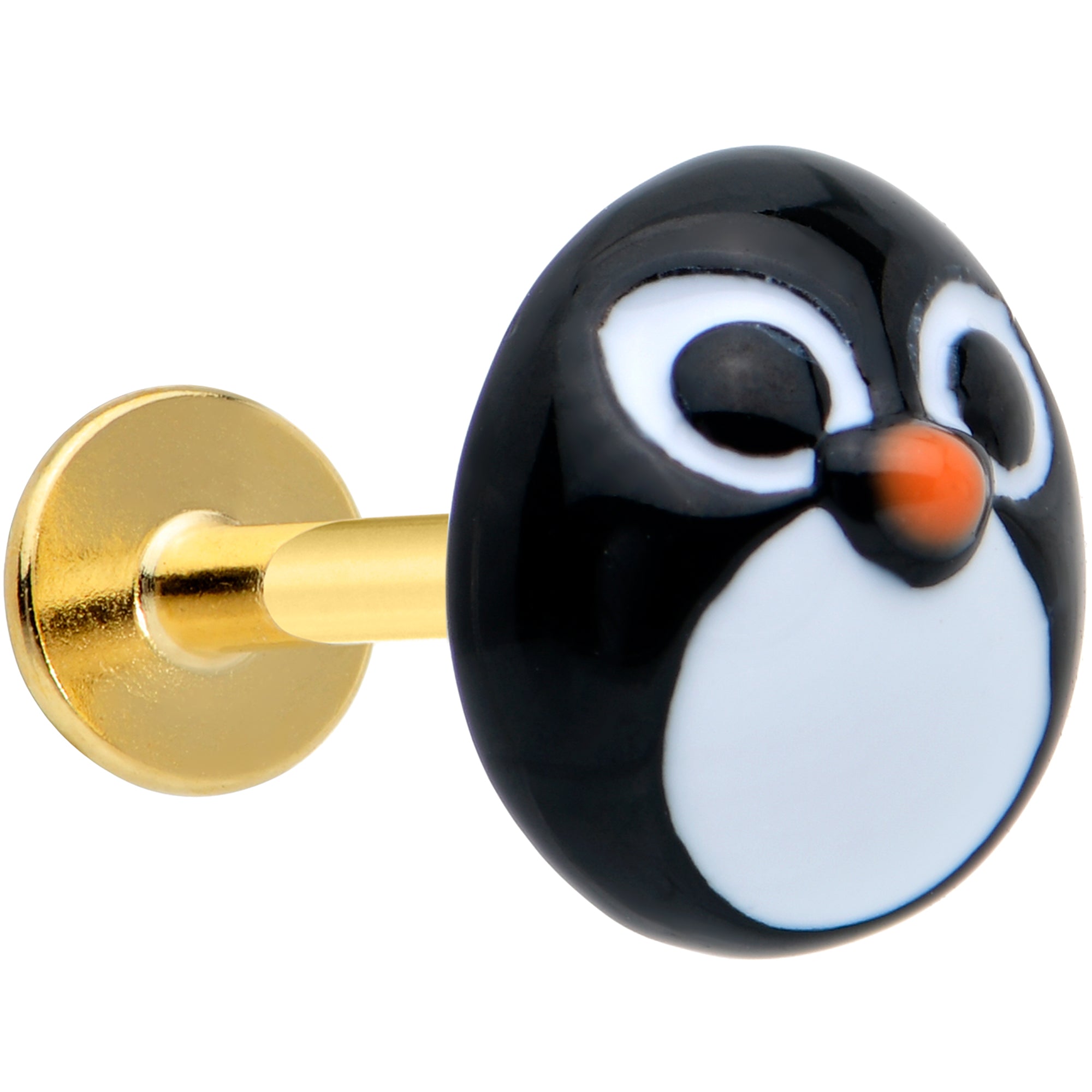 16G 5/16 Gold Hue Round Penguin Face Holiday Labret Monroe Tragus