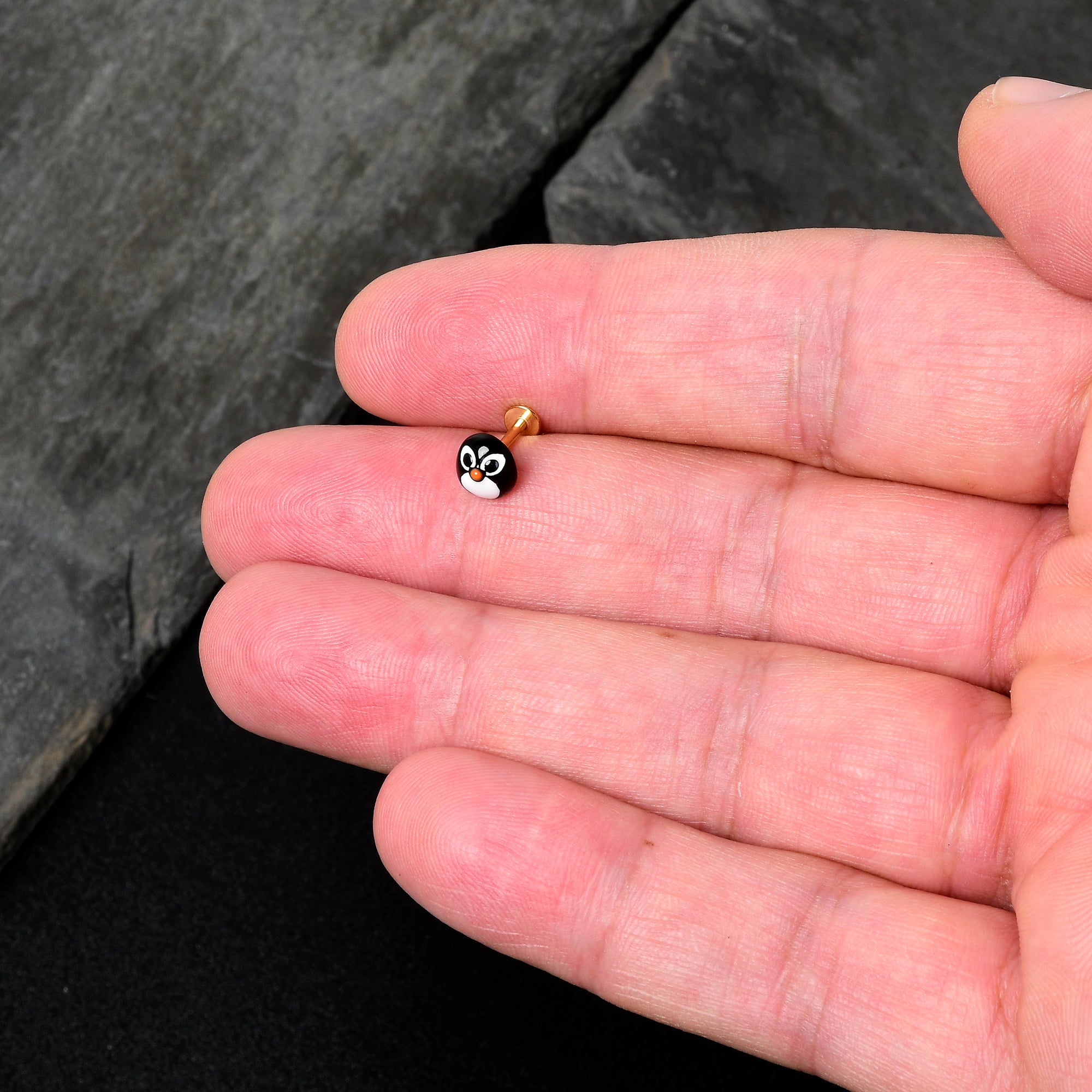 16G 5/16 Gold Hue Round Penguin Face Holiday Labret Monroe Tragus