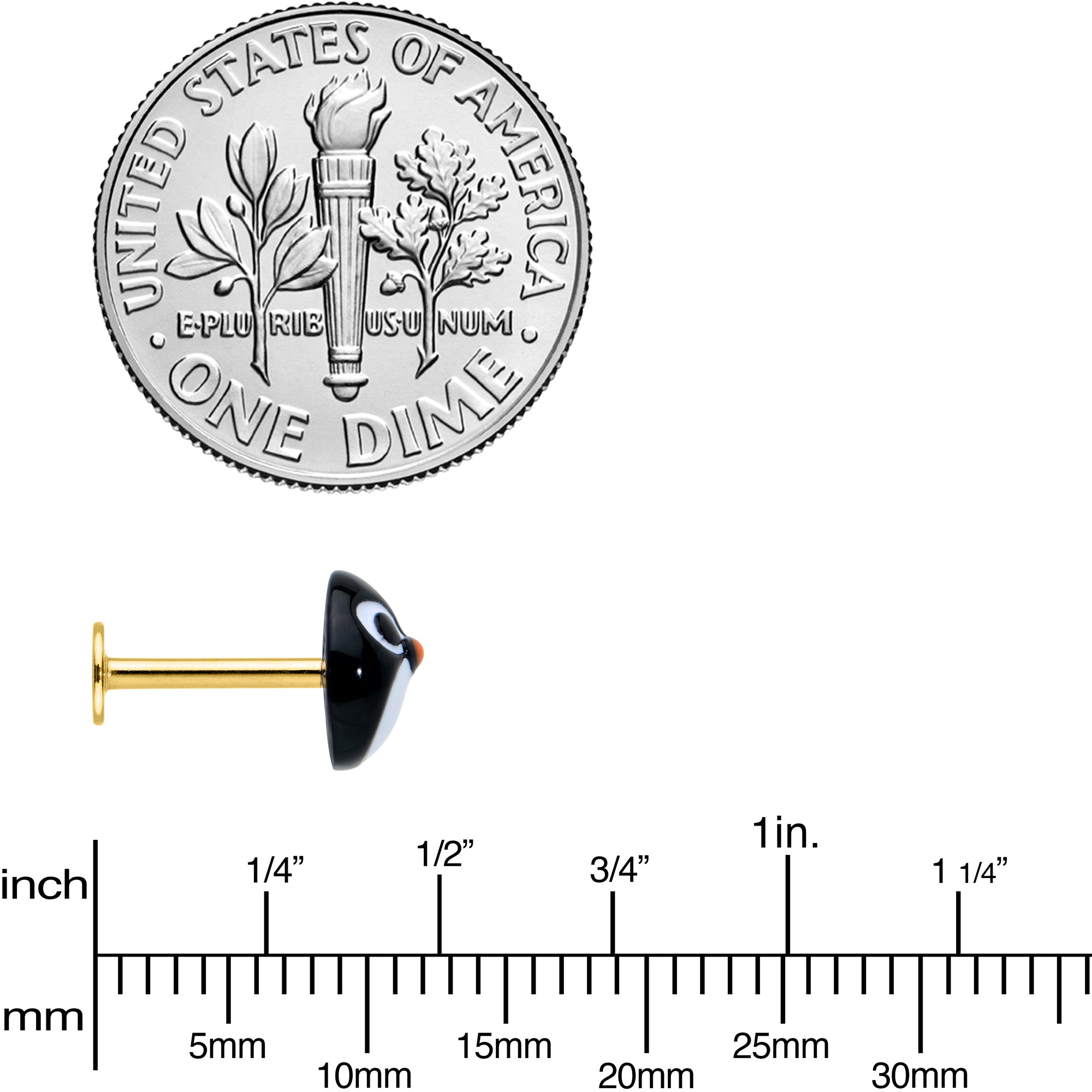 16G 5/16 Gold Hue Round Penguin Face Holiday Labret Monroe Tragus