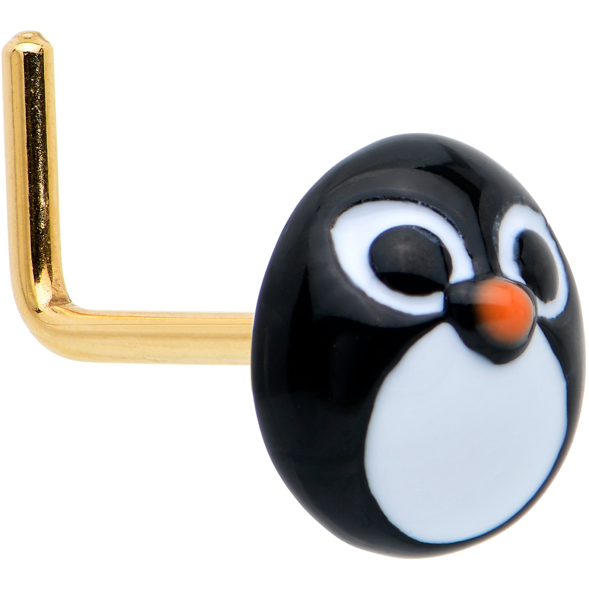 20G 7mm Gold Tone Round Penguin Face Holiday L Shape Nose Ring