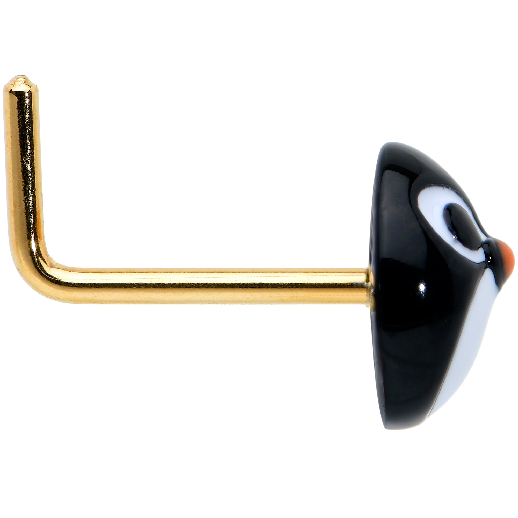 20G 7mm Gold Tone Round Penguin Face Holiday L Shape Nose Ring