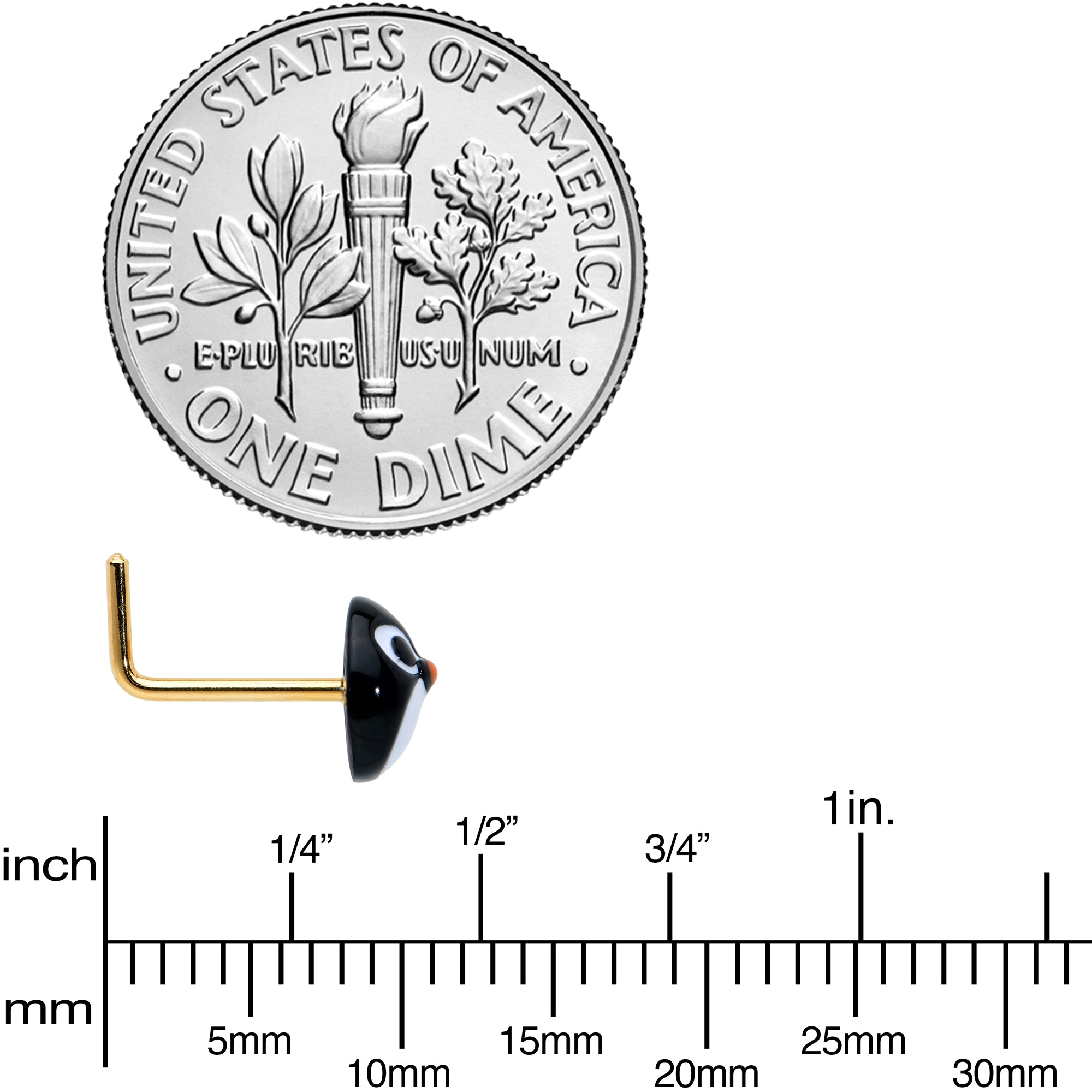 20G 7mm Gold Tone Round Penguin Face Holiday L Shape Nose Ring