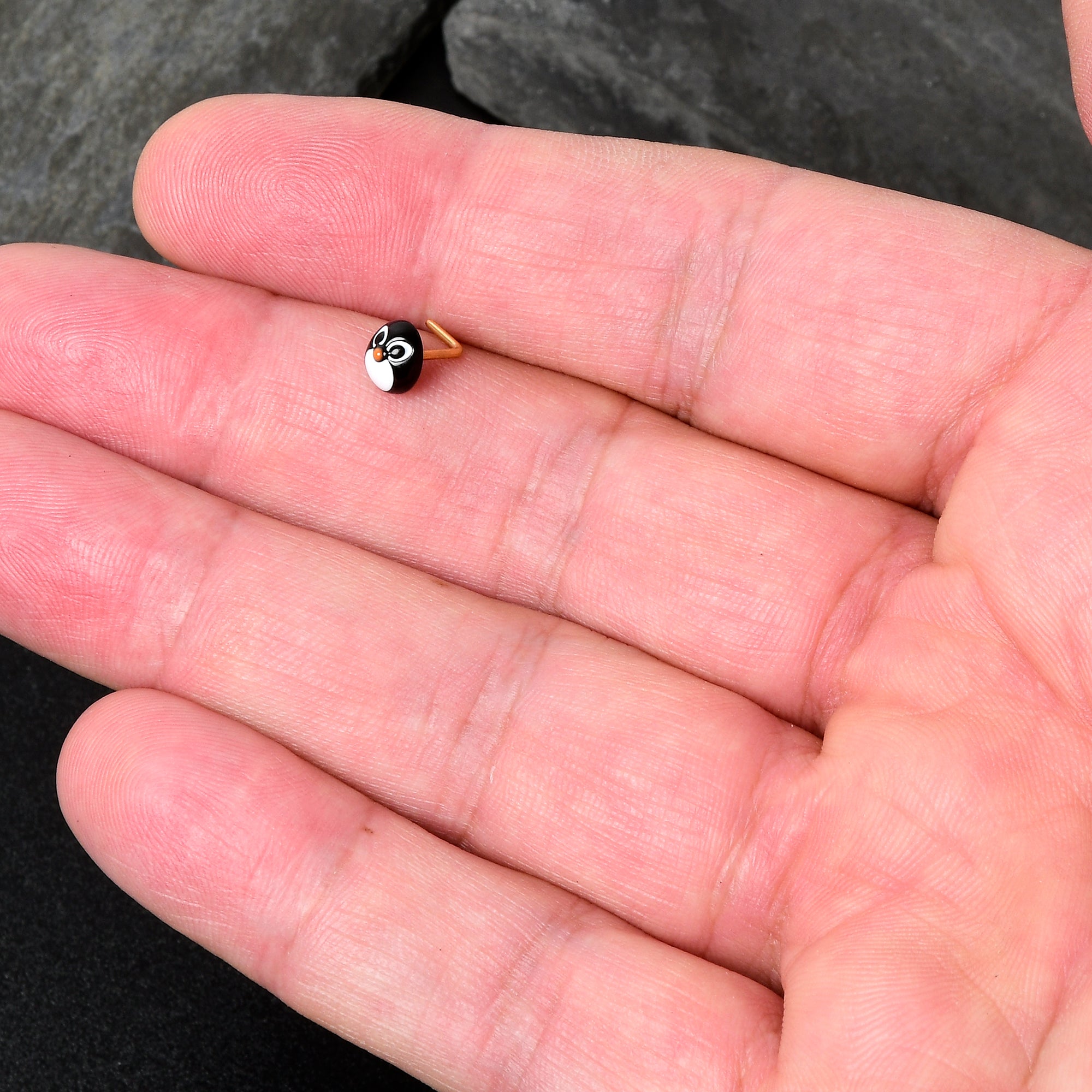 20G 7mm Gold Tone Round Penguin Face Holiday L Shape Nose Ring