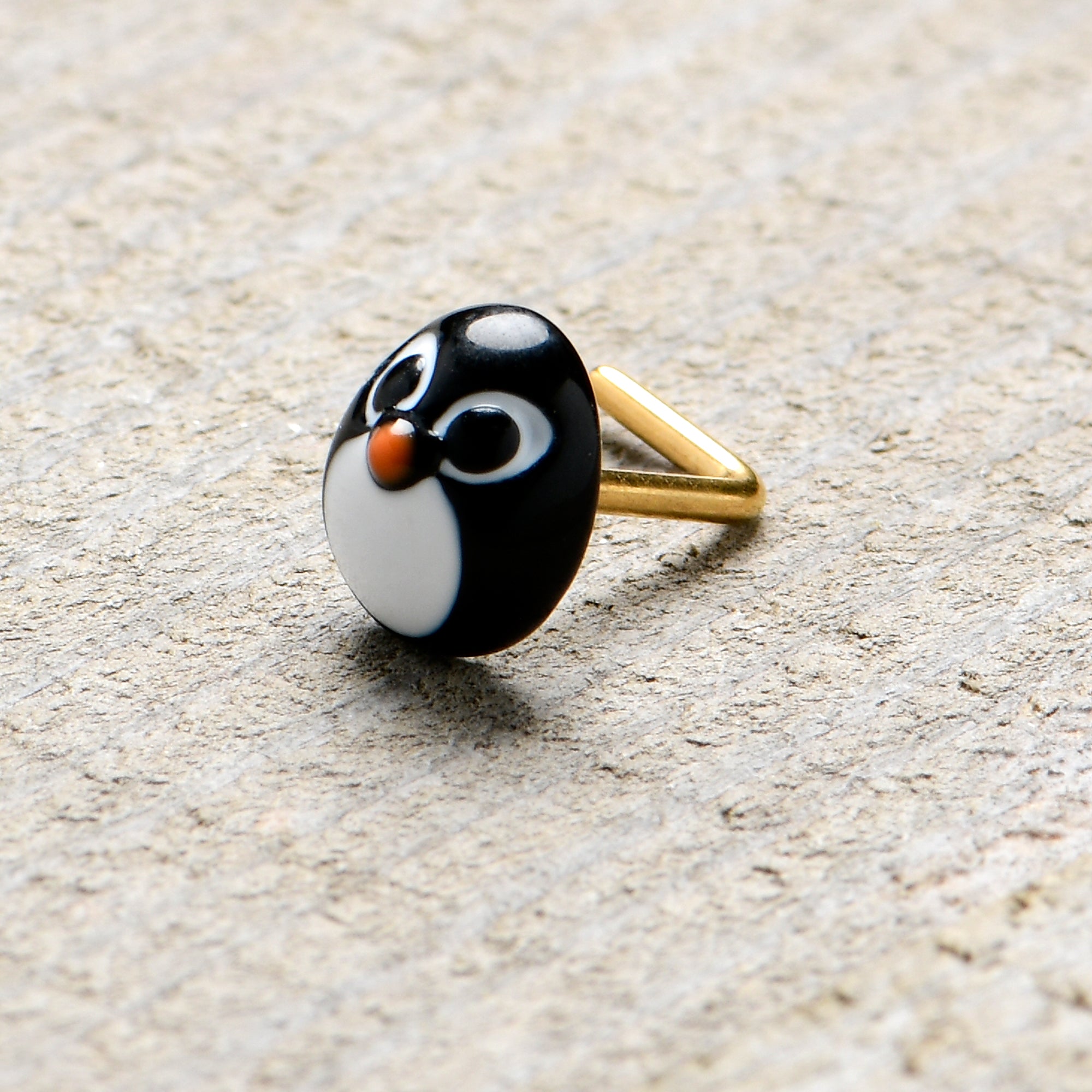 20G 7mm Gold Tone Round Penguin Face Holiday L Shape Nose Ring