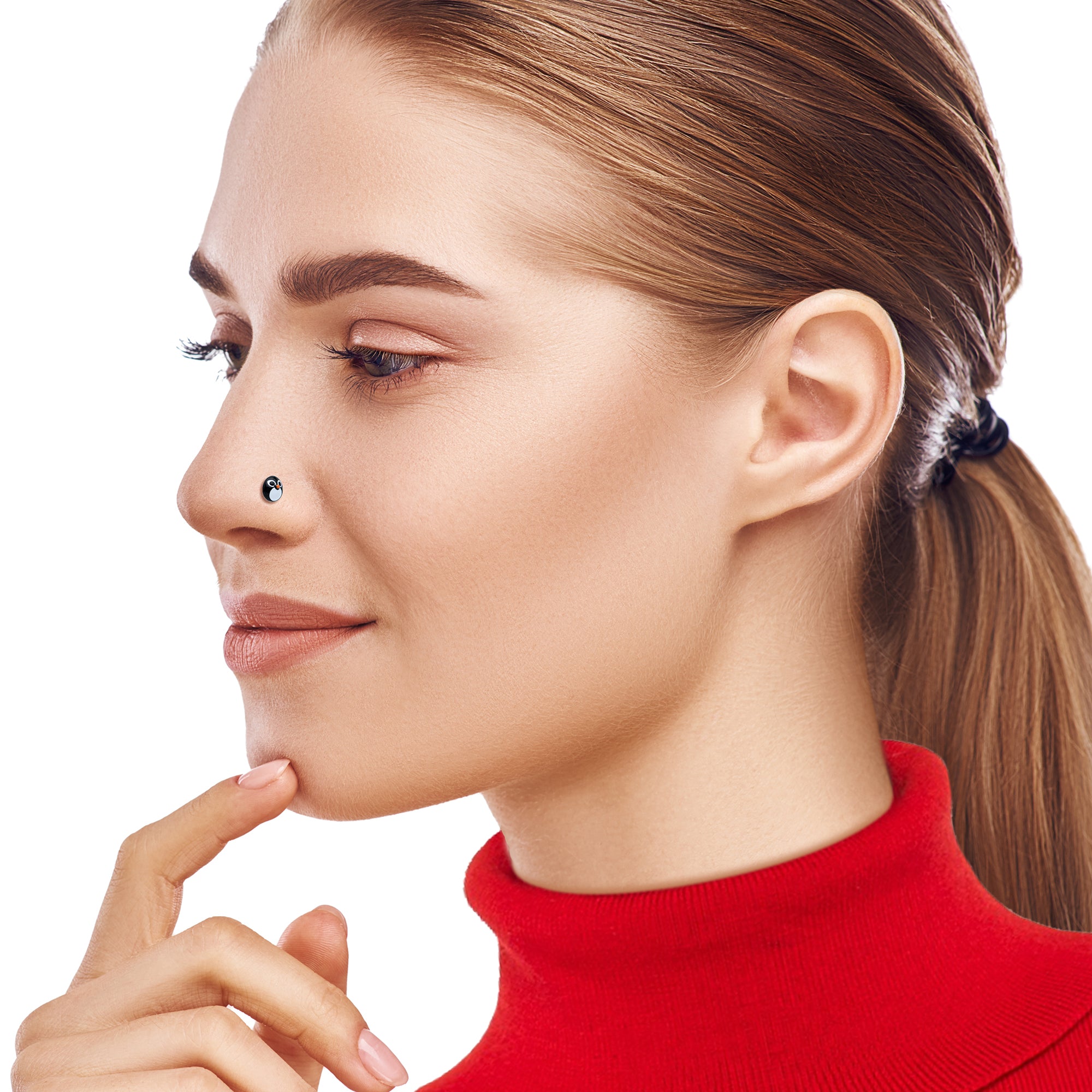 20G 7mm Gold Tone Round Penguin Face Holiday L Shape Nose Ring