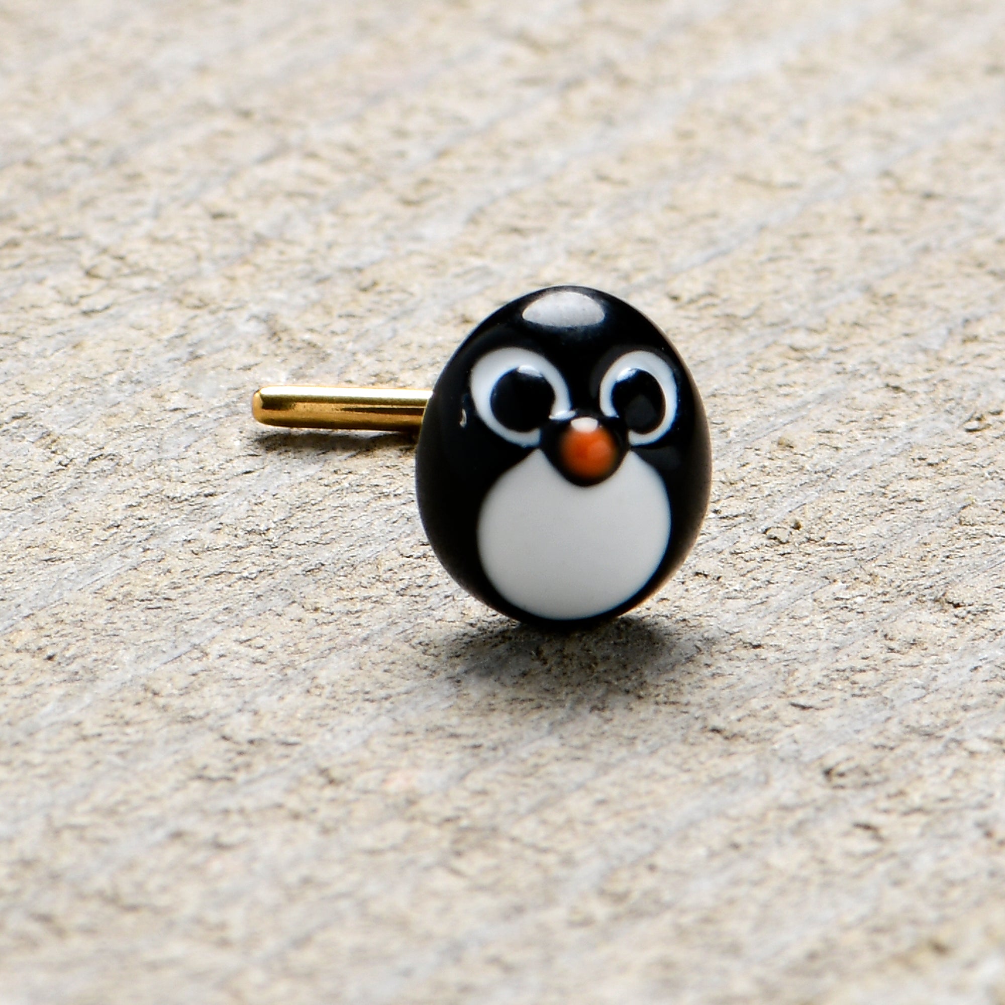 20G 7mm Gold Tone Round Penguin Face Holiday L Shape Nose Ring