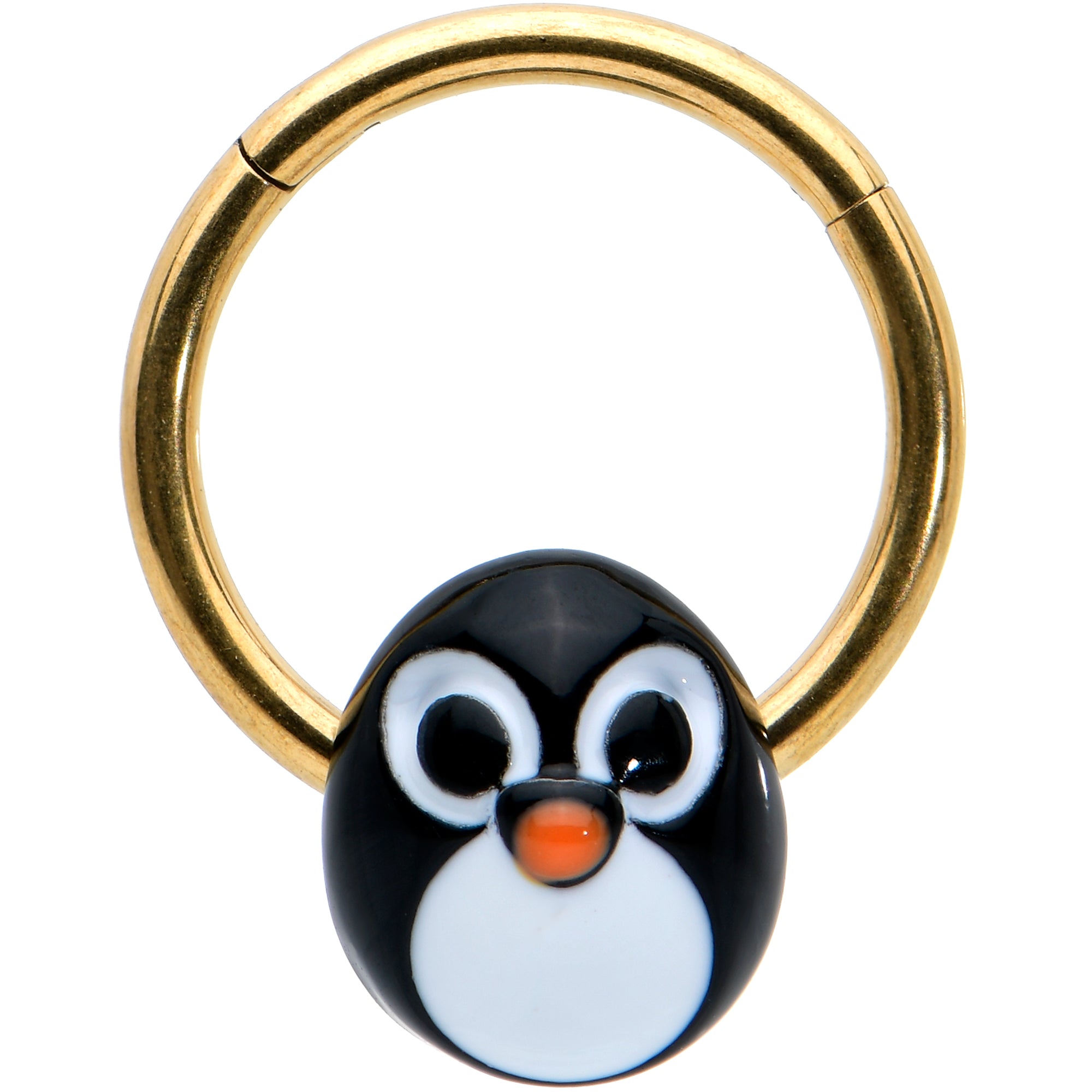 16G 3/8 Gold Tone Round Penguin Face Holiday Hinged Segment Ring