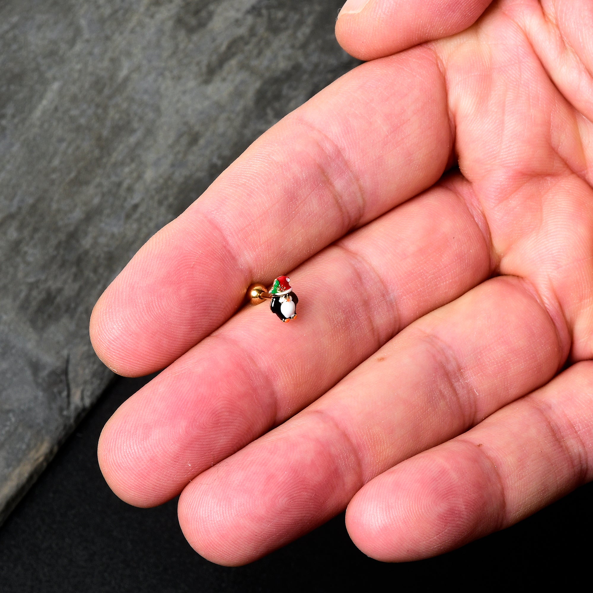 16G 1/4 Gold Tone Holly Hat Penguin Cartilage Tragus Earring