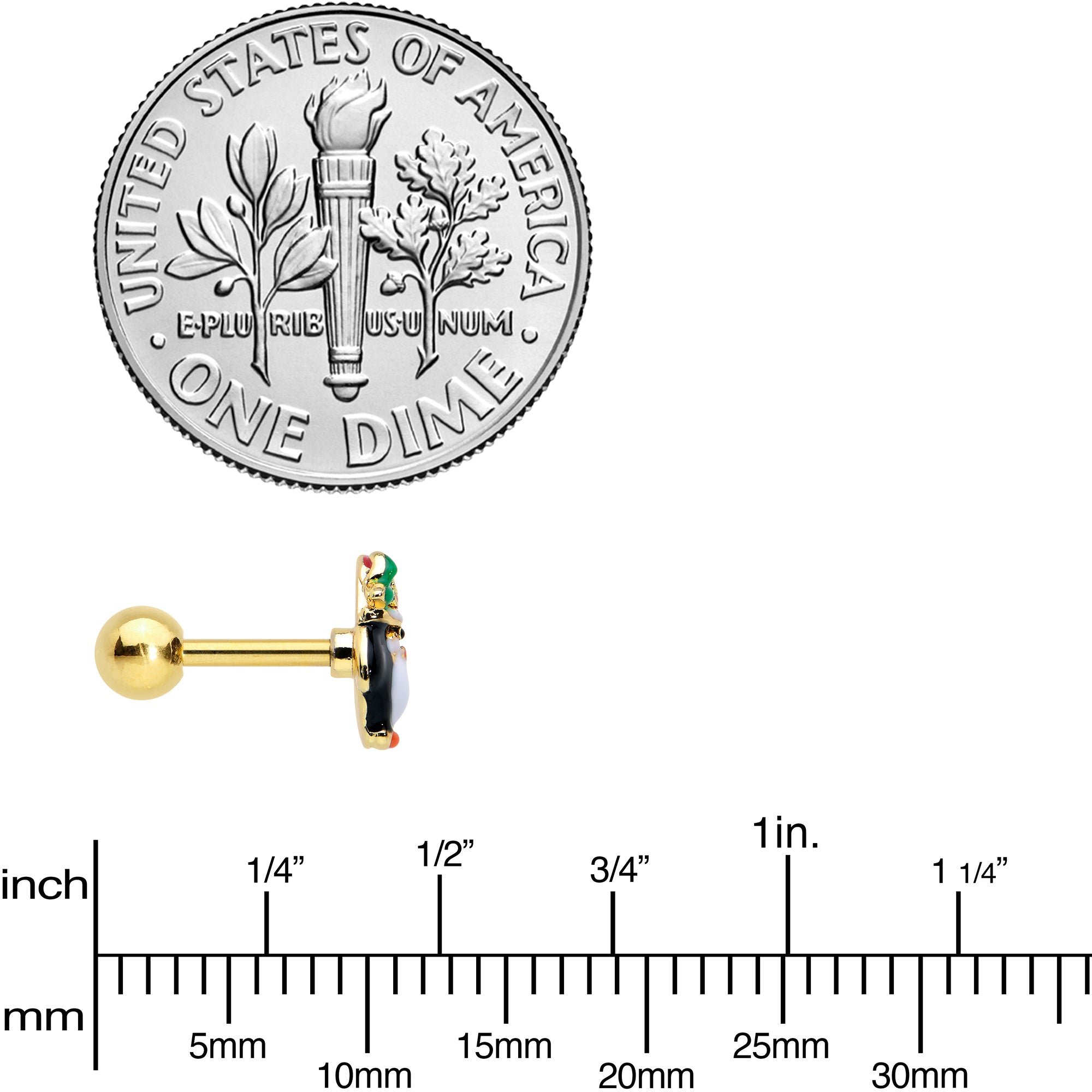 16G 1/4 Gold Tone Holly Hat Penguin Cartilage Tragus Earring