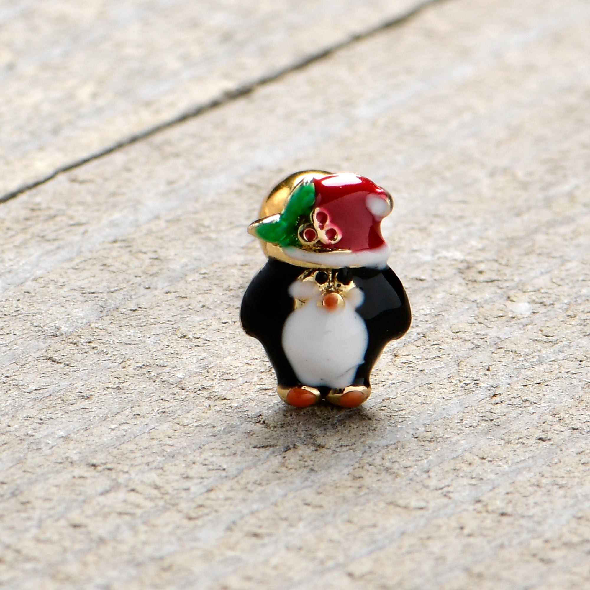 16G 1/4 Gold Tone Holly Hat Penguin Cartilage Tragus Earring