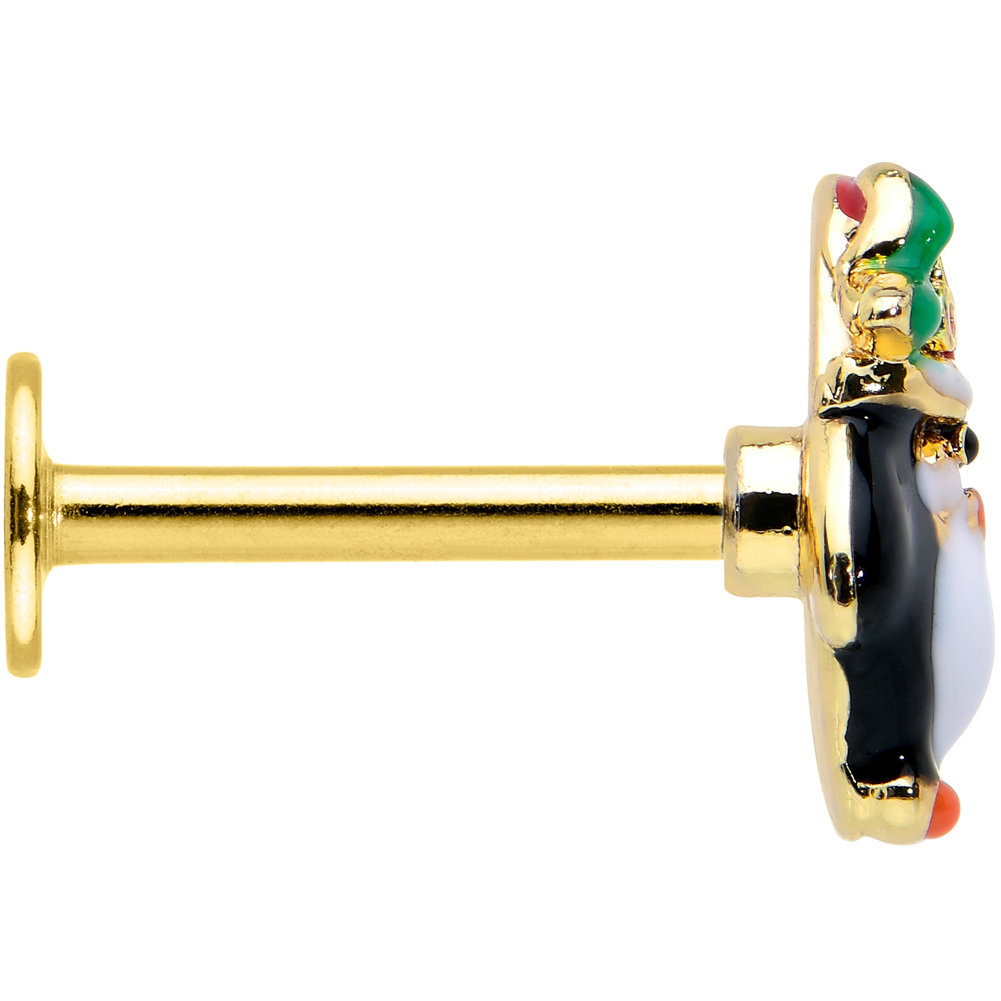 16G 5/16 Gold Tone Holly Hat Penguin Holiday Labret Monroe Tragus