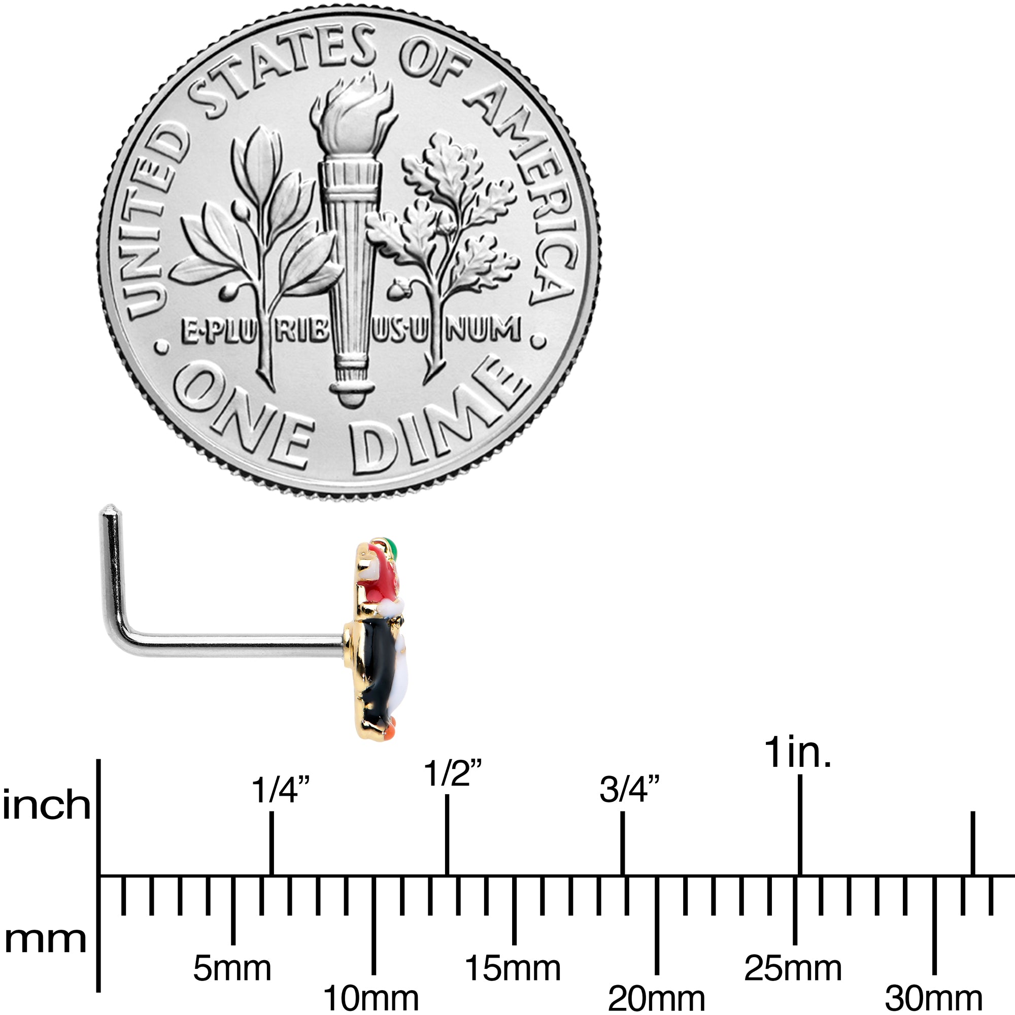 20G 7mm Holly Hat Penguin Holiday L Shape Nose Ring