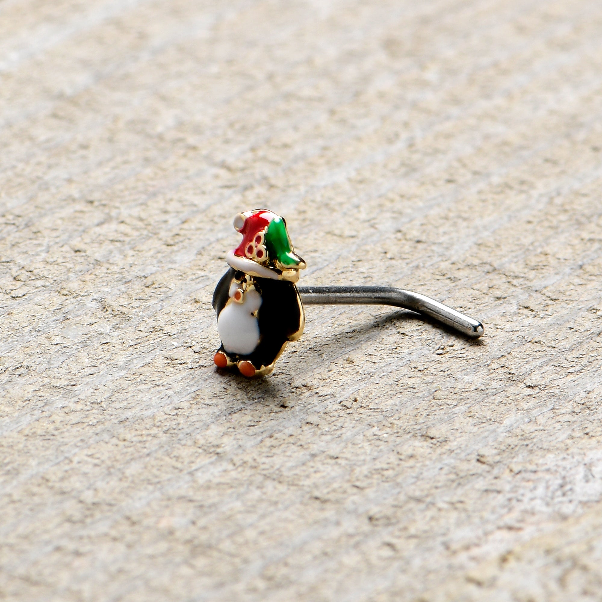 20G 7mm Holly Hat Penguin Holiday L Shape Nose Ring