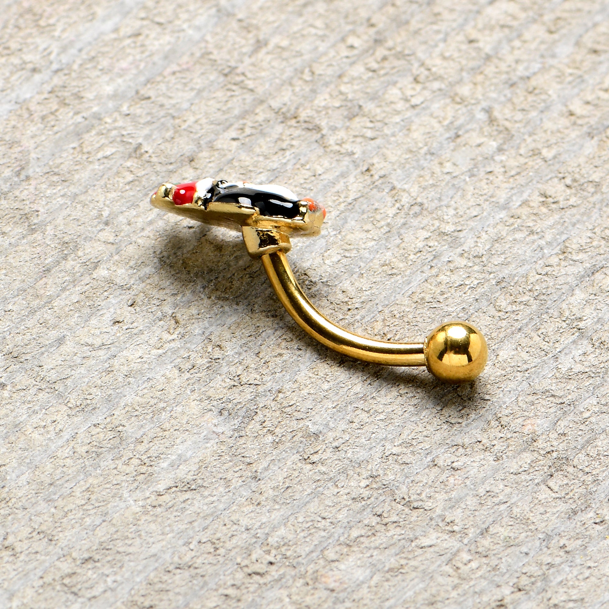 16G 5/16 Gold Tone Holly Hat Penguin Holiday Curved Eyebrow Ring